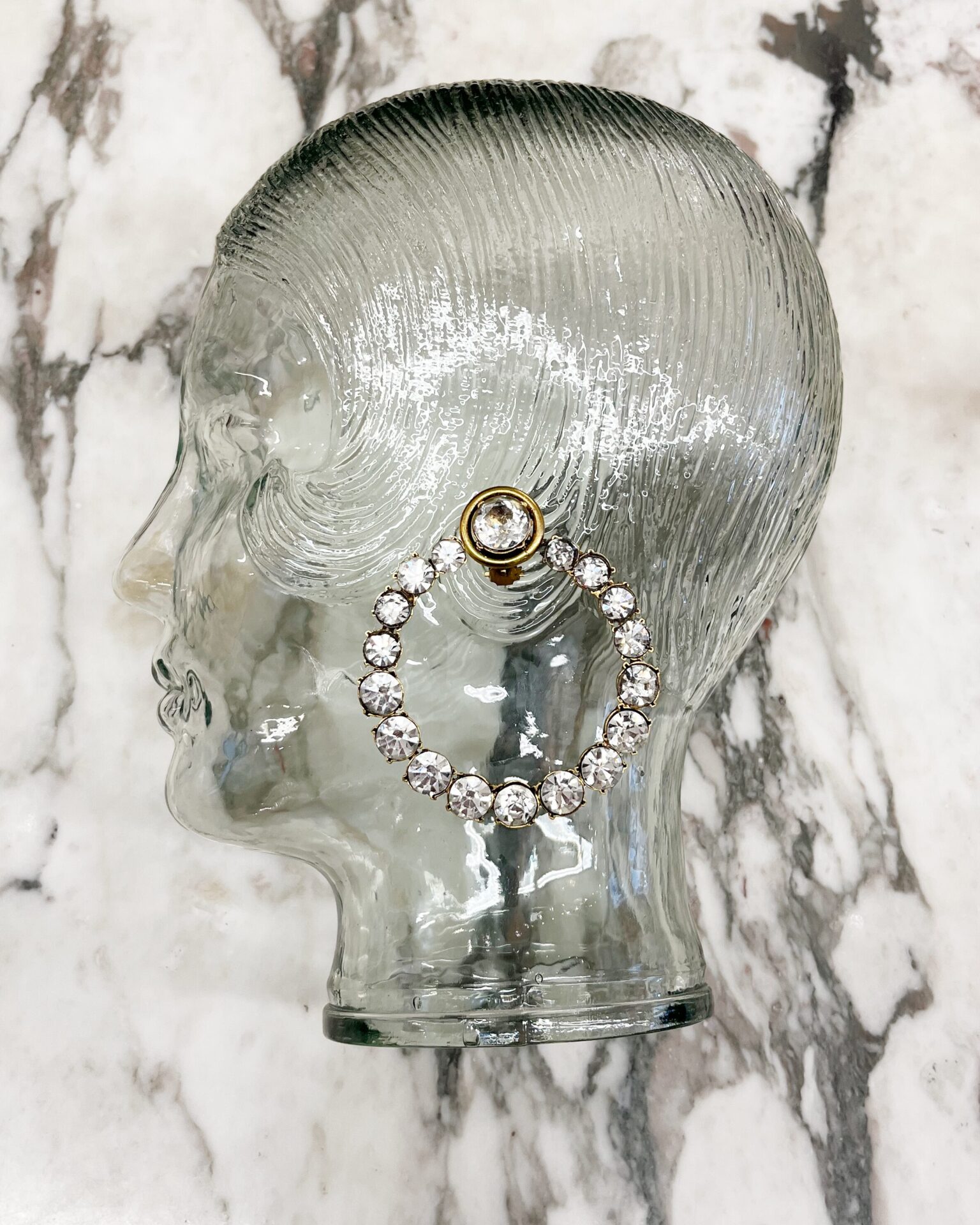 Chanel 80's gold & crystal clip on hoop earrings