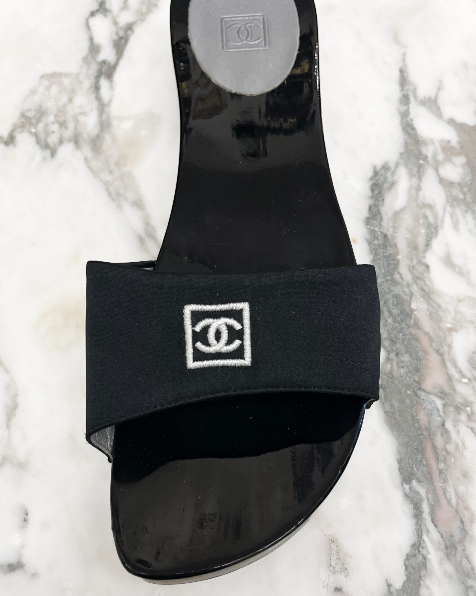 Chanel black sandals with logo strap