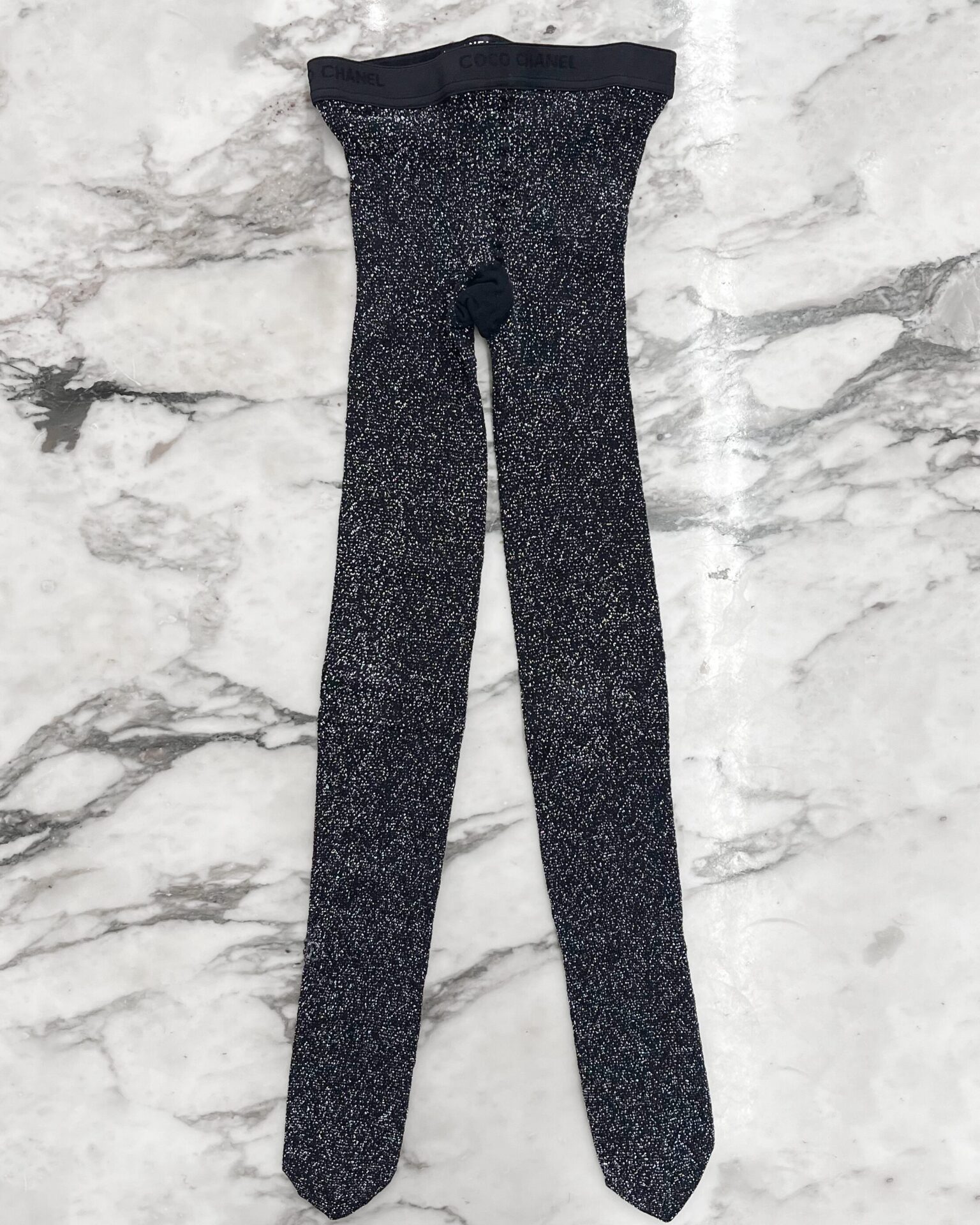 Chanel black & silver sparkle tights