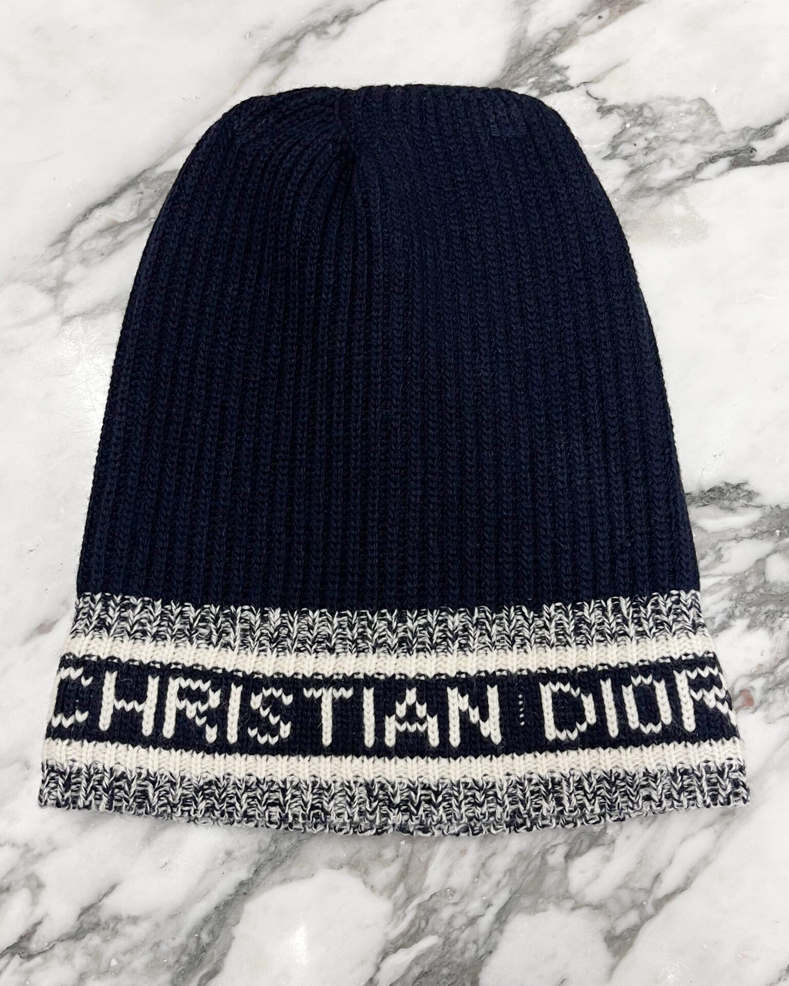 Dior navy & cream wool/cashmere knit beanie