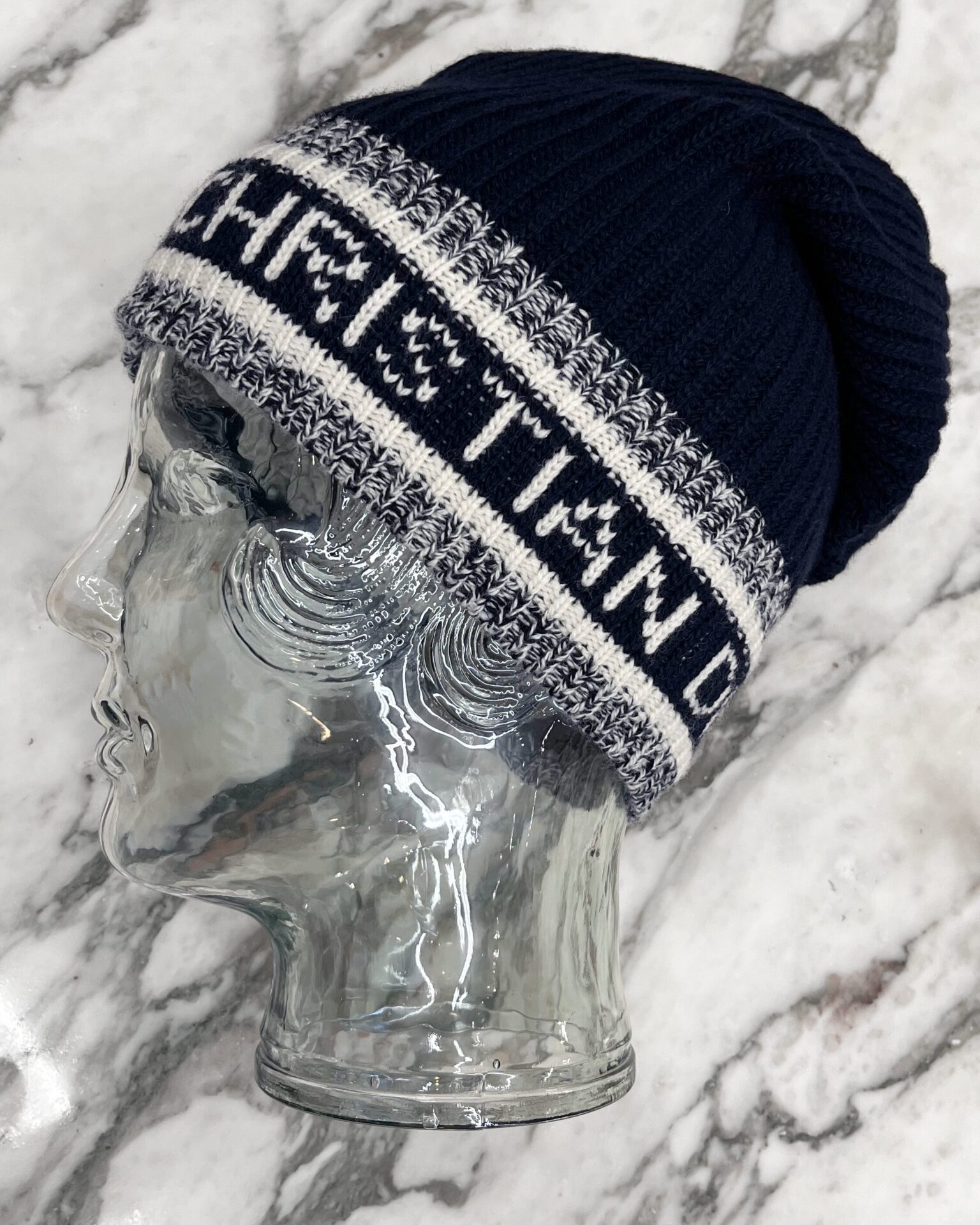 Dior navy & cream wool/cashmere knit beanie