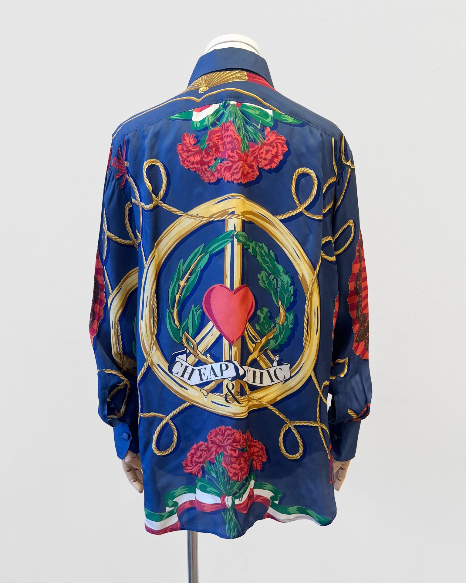 Moschino 90's patterned heart/peace sign button up blouse