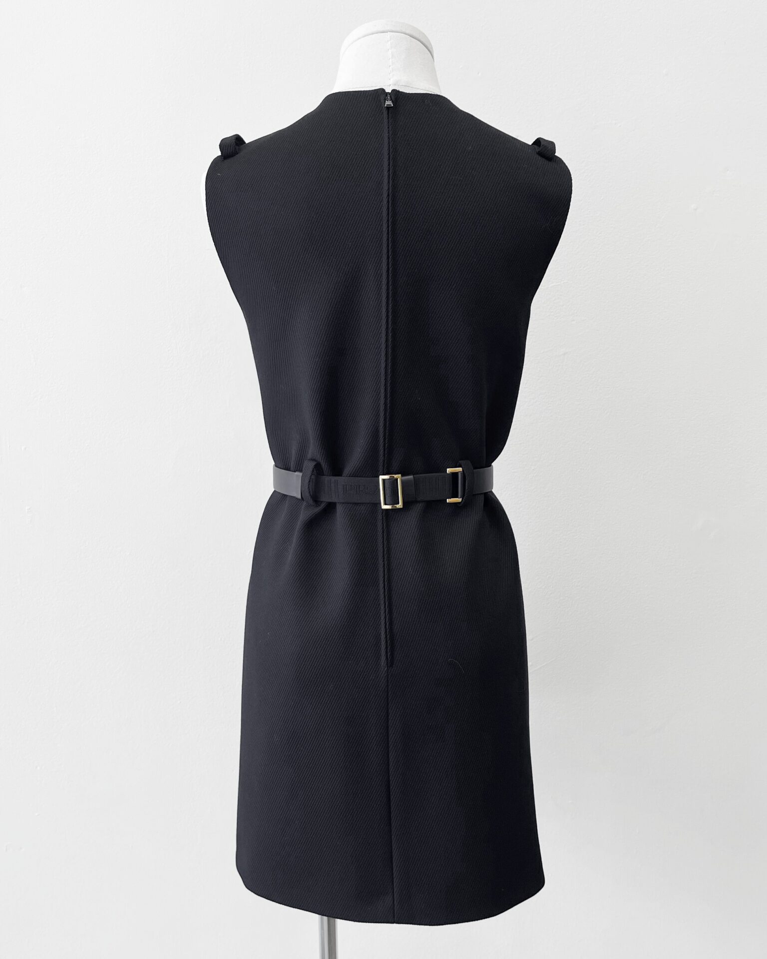 Prada belted black wool mini dress
