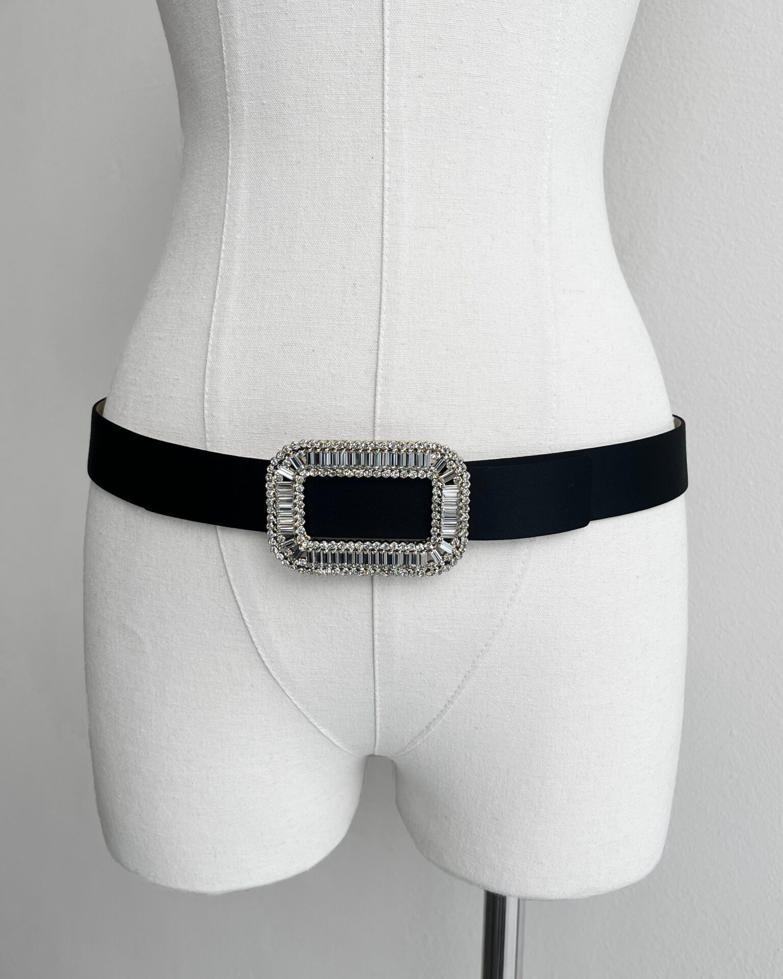 Roger Vivier black satin crystal buckle pilgrim belt