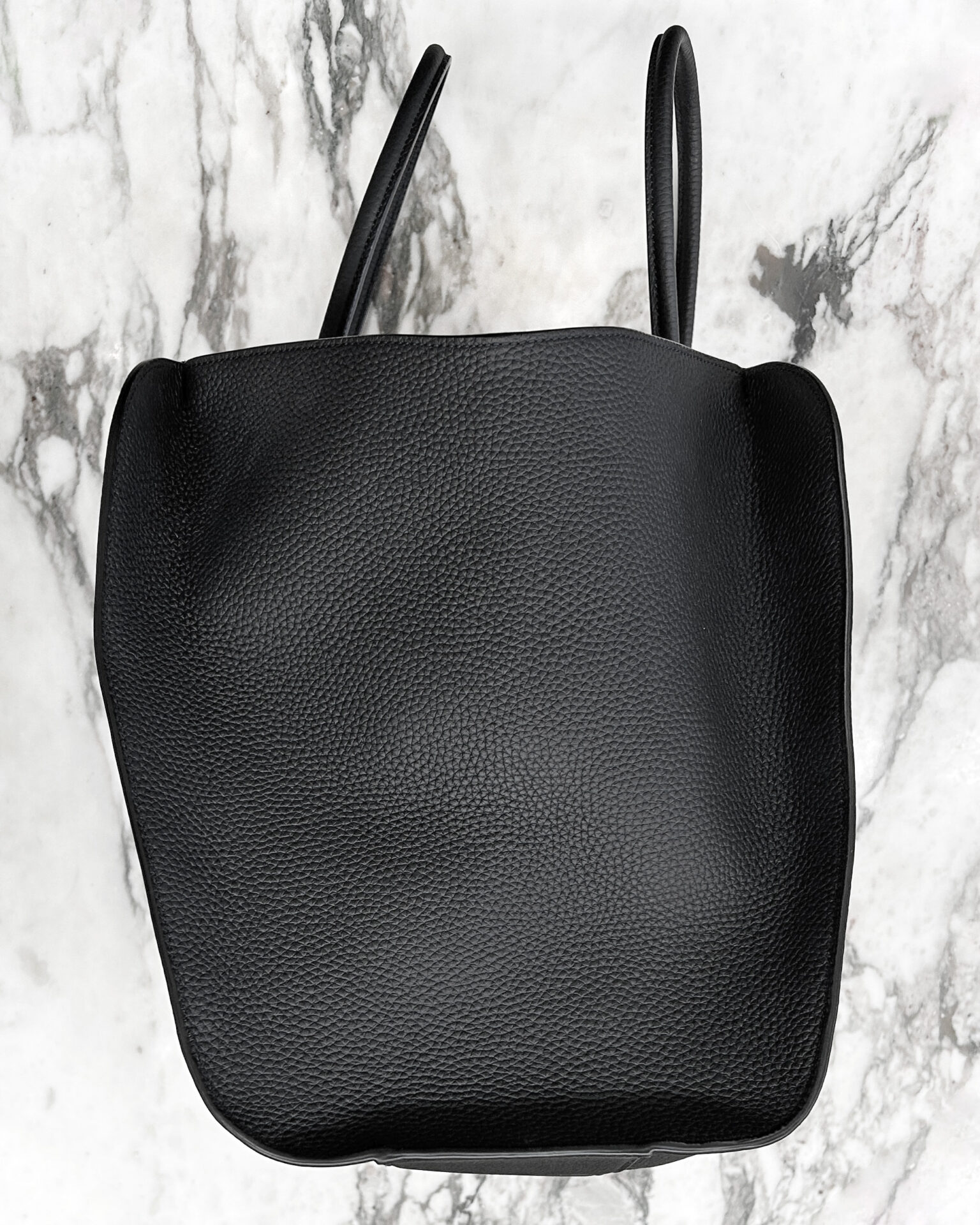The Row Marlo 17 black leather tote