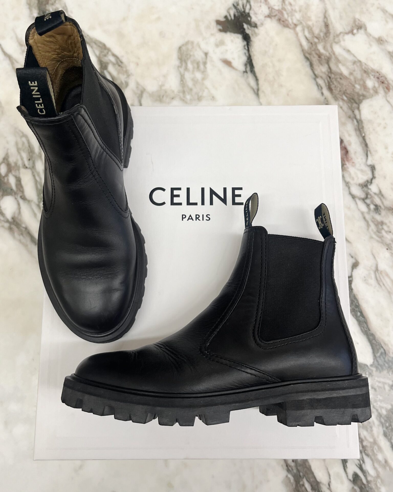 Celine Margaret Chelsea Boots in black leather