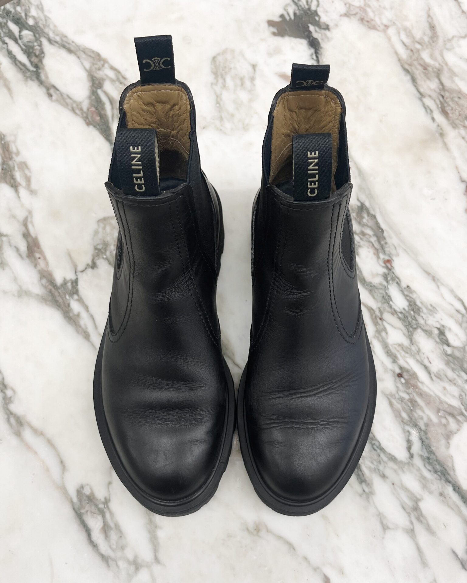 Celine Margaret Chelsea Boots in black leather