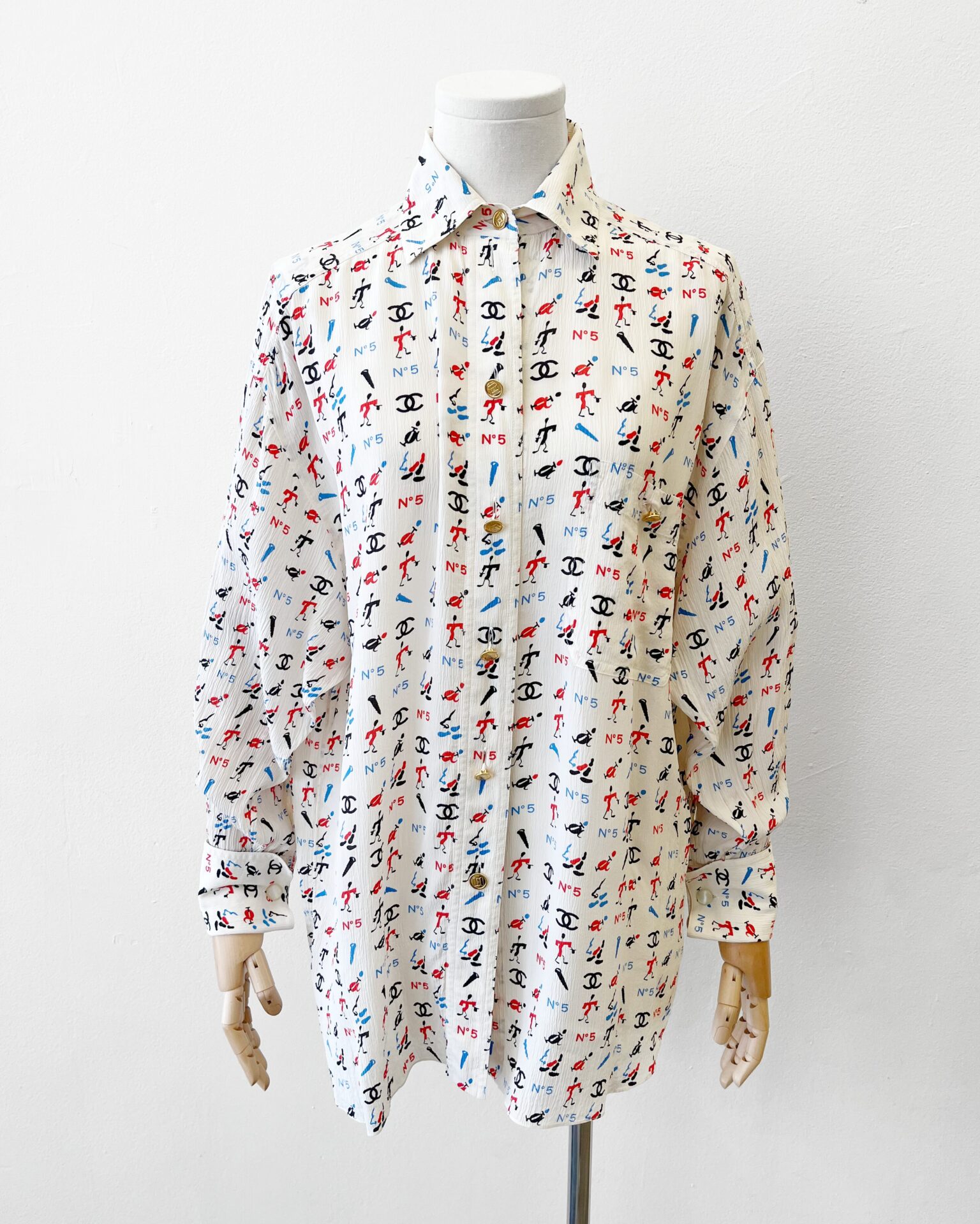 Chanel 1980's cream blouse with abstract all over print