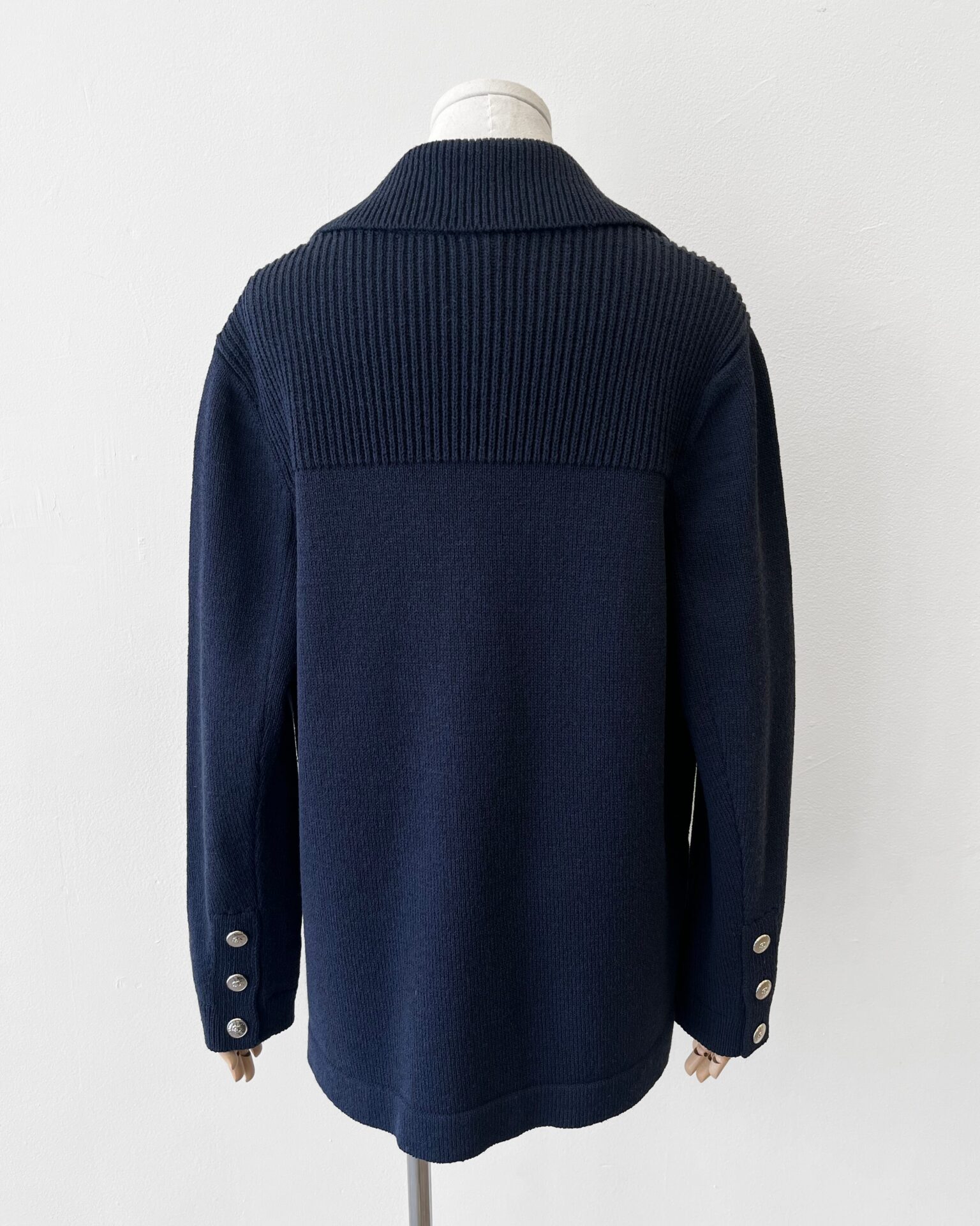Chanel 2025 navy wool knit 4 pocket cardigan