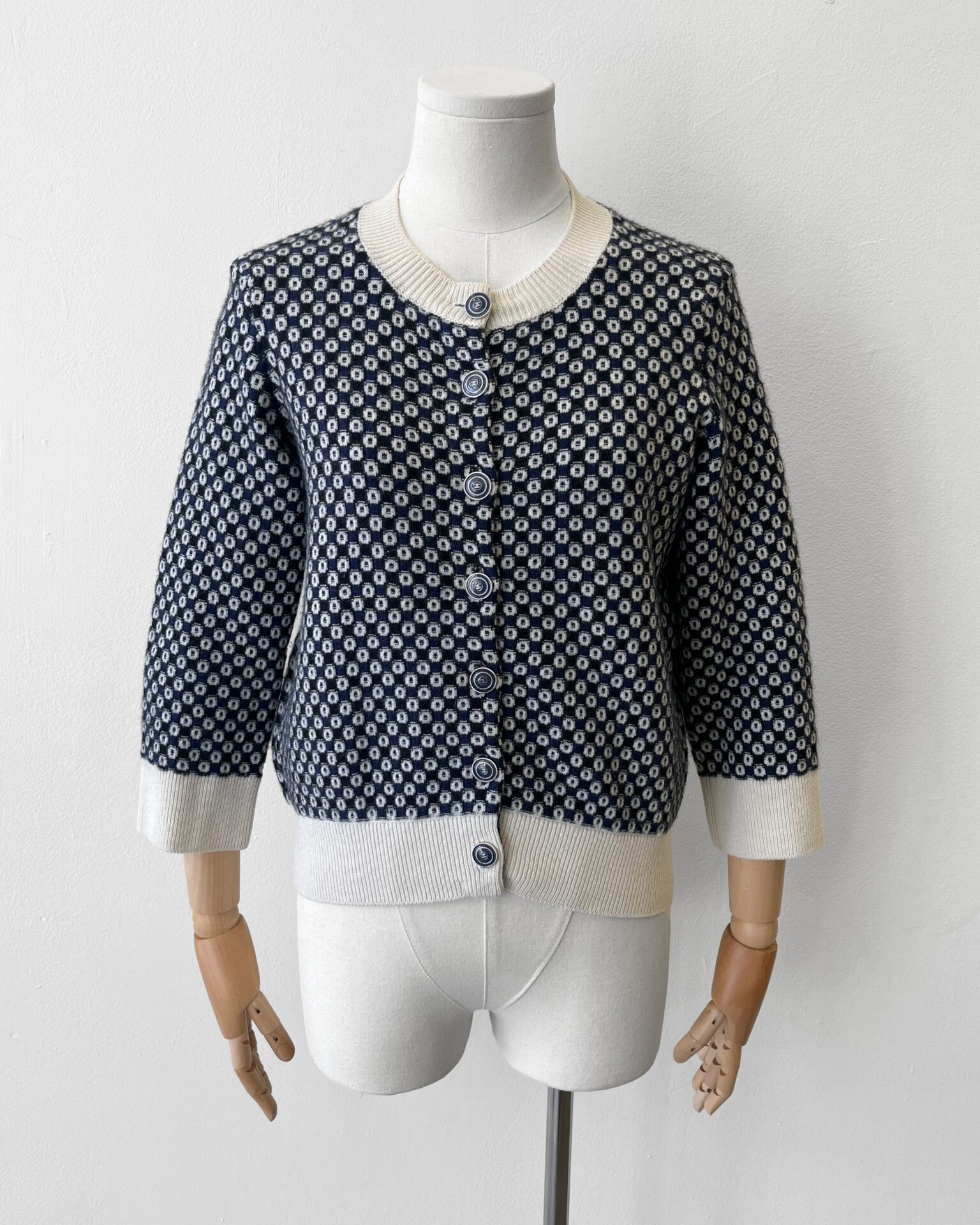 Chanel cashmere spotted checkerboard knit cardigan