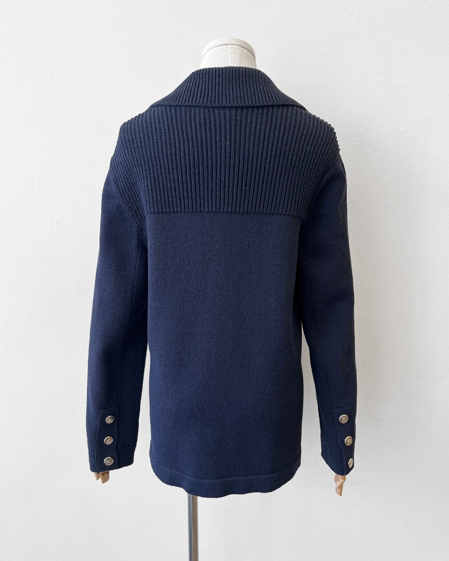 Chanel 2025 navy wool knit 4 pocket cardigan