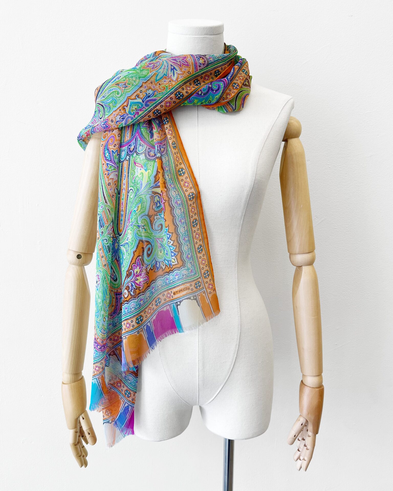 Etro silk chiffon orange paisley scarf