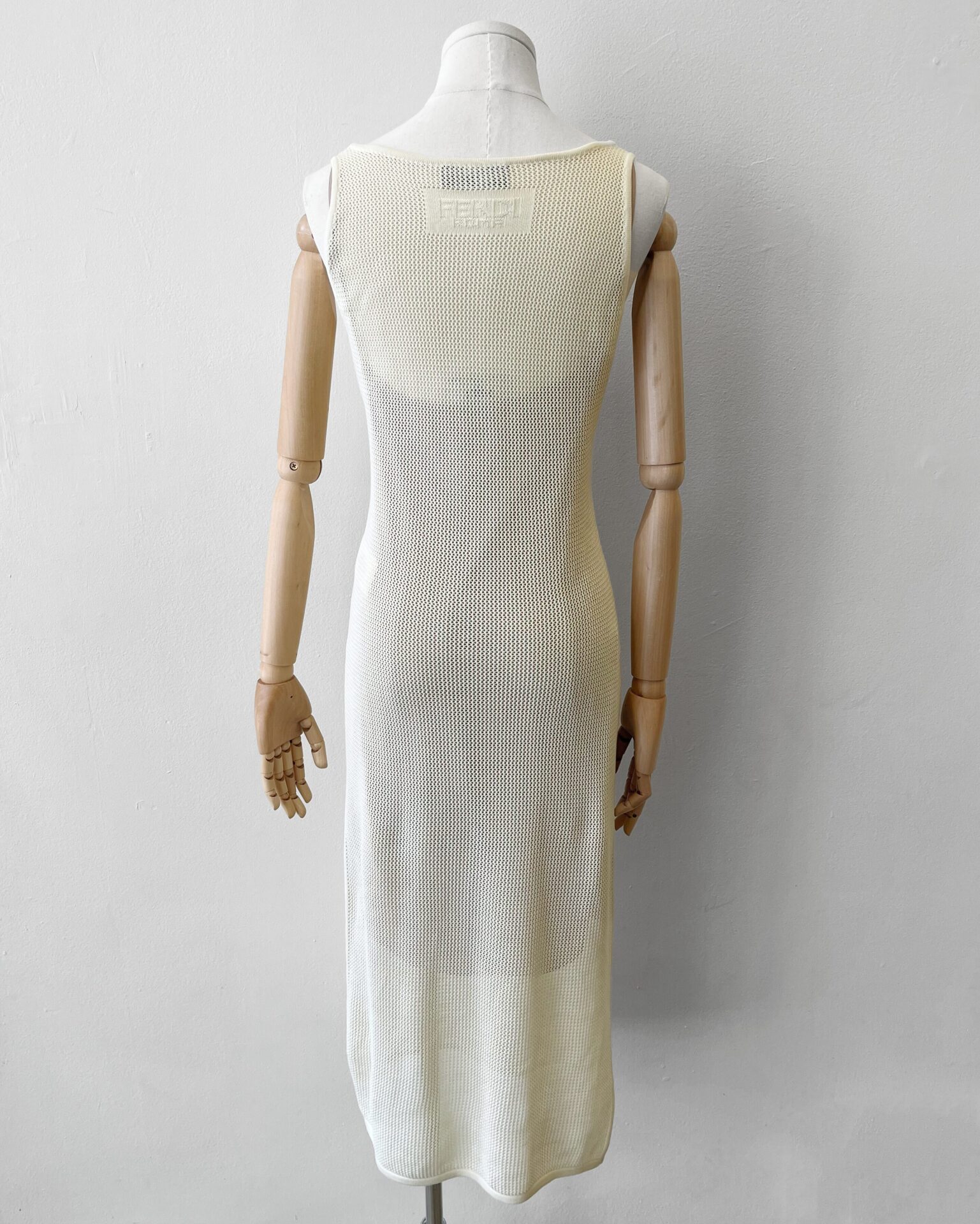 Fendi cream crochet silk dress with nude slip