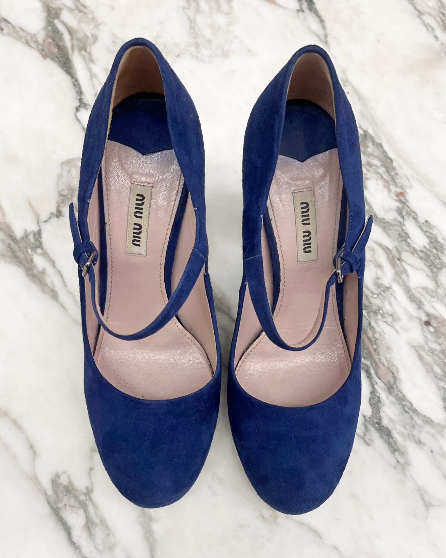 Miu Miu navy suede Mary Janes with sparkle sole detail