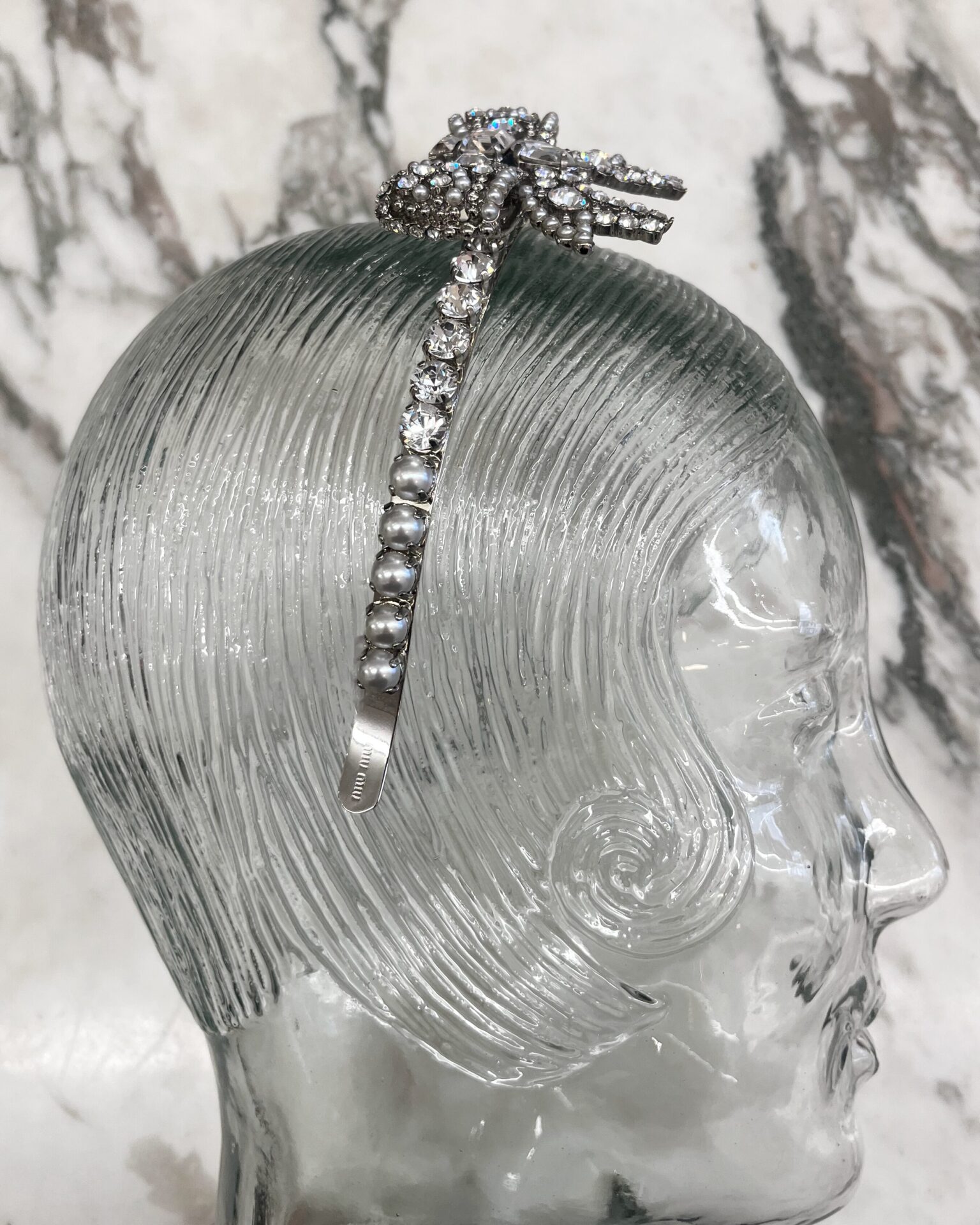 Miu Miu pearl & crystal headband with bow