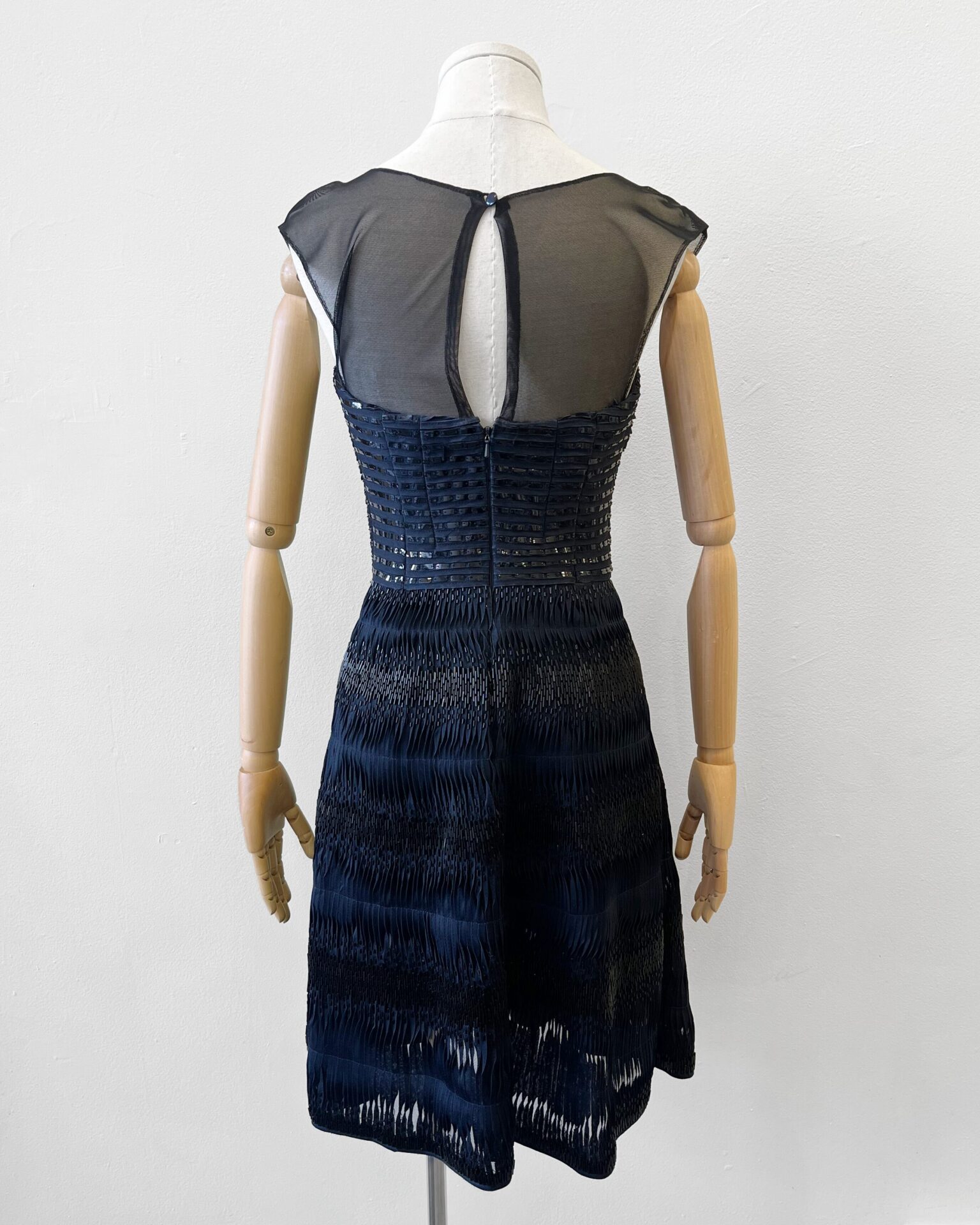 Oscar De La Renta navy beaded dress with sheer collar