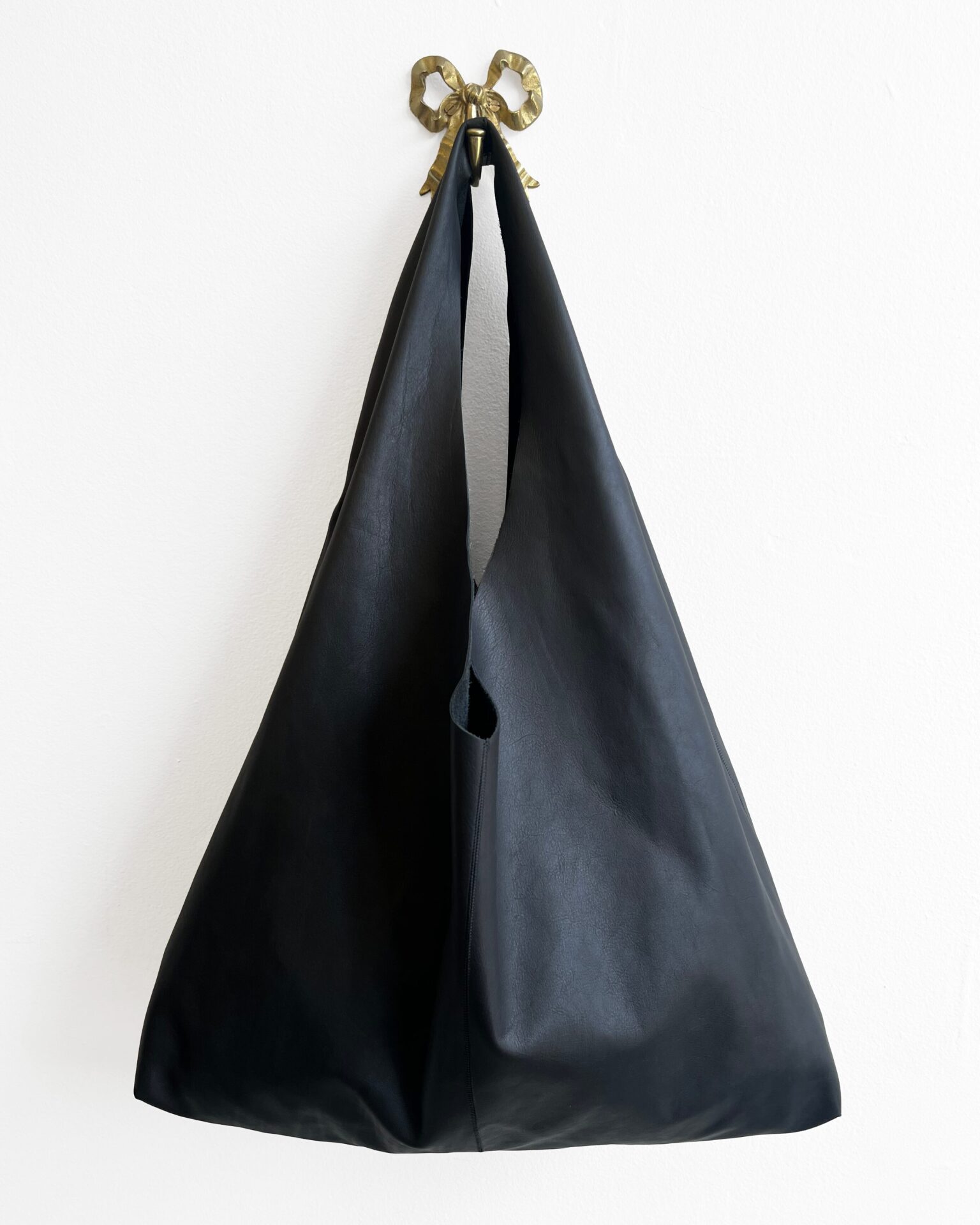 The Row Bindle medium black calf leather tote