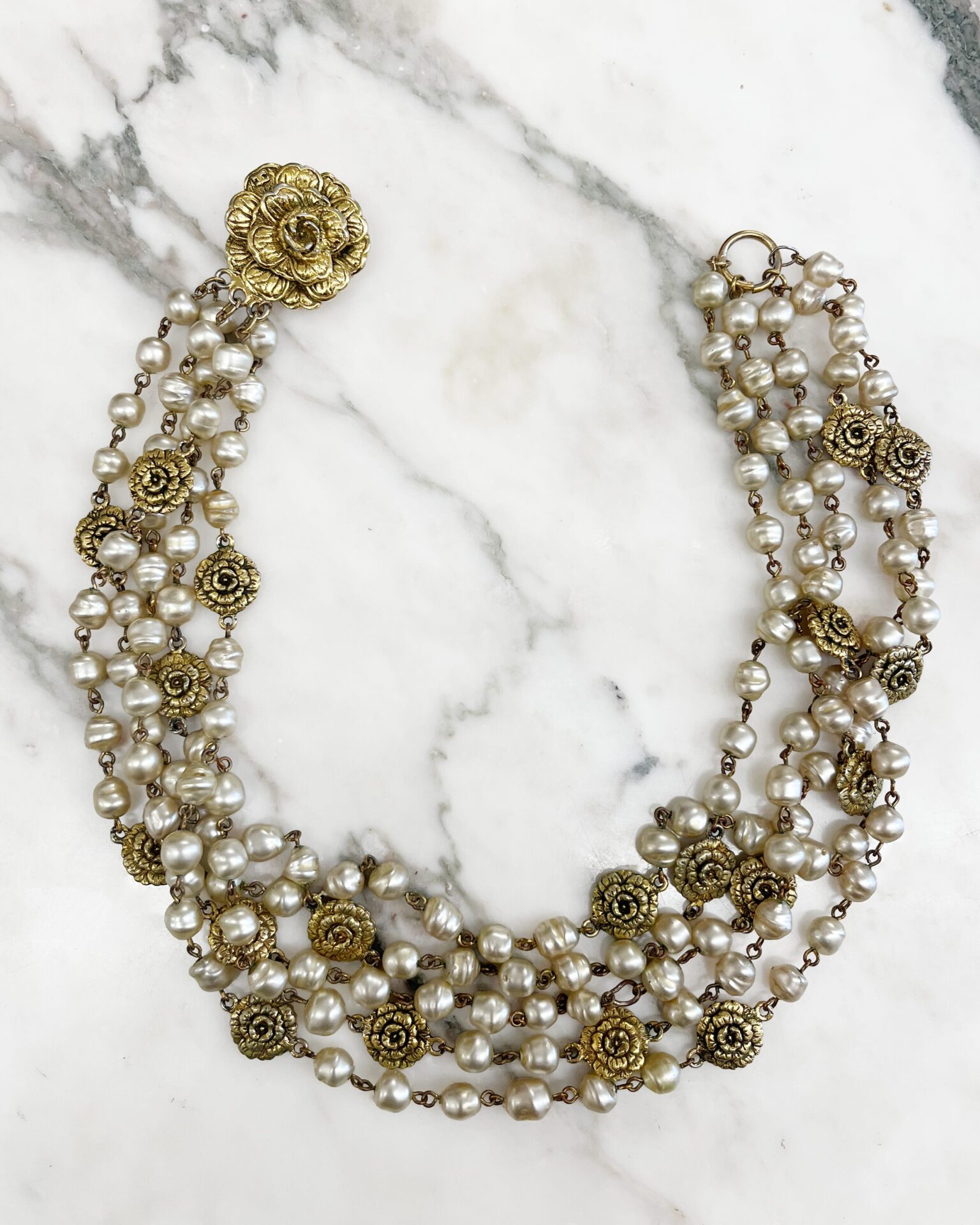 Chanel 5 strand pearl/Camellia necklace