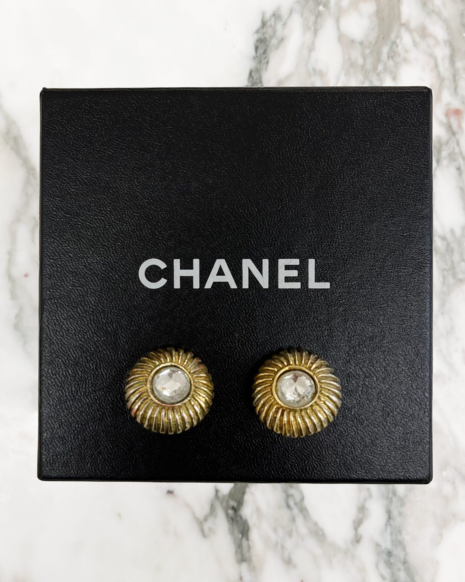 Chanel 1980's clear crystal clip-on earrings with sun rays