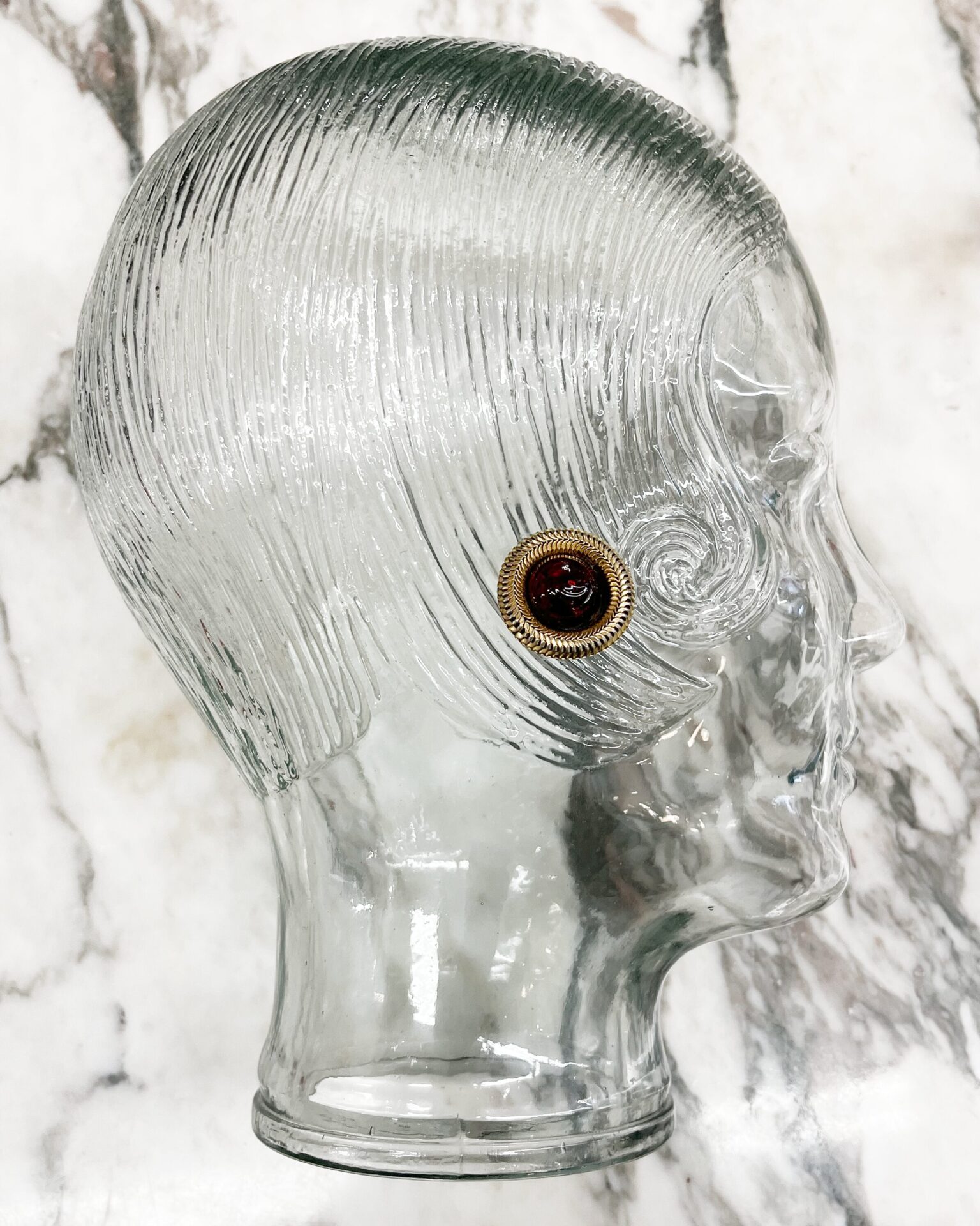 Chanel 1984 red Gripoix glass earrings with chain trim