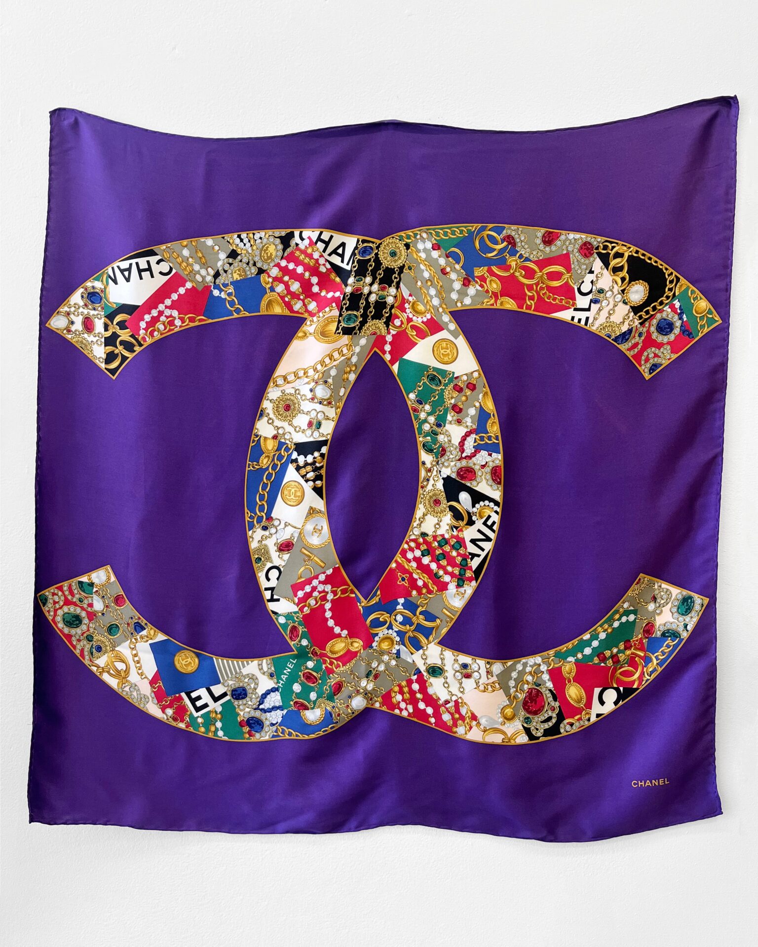 Chanel vintage large logo print silk scarf