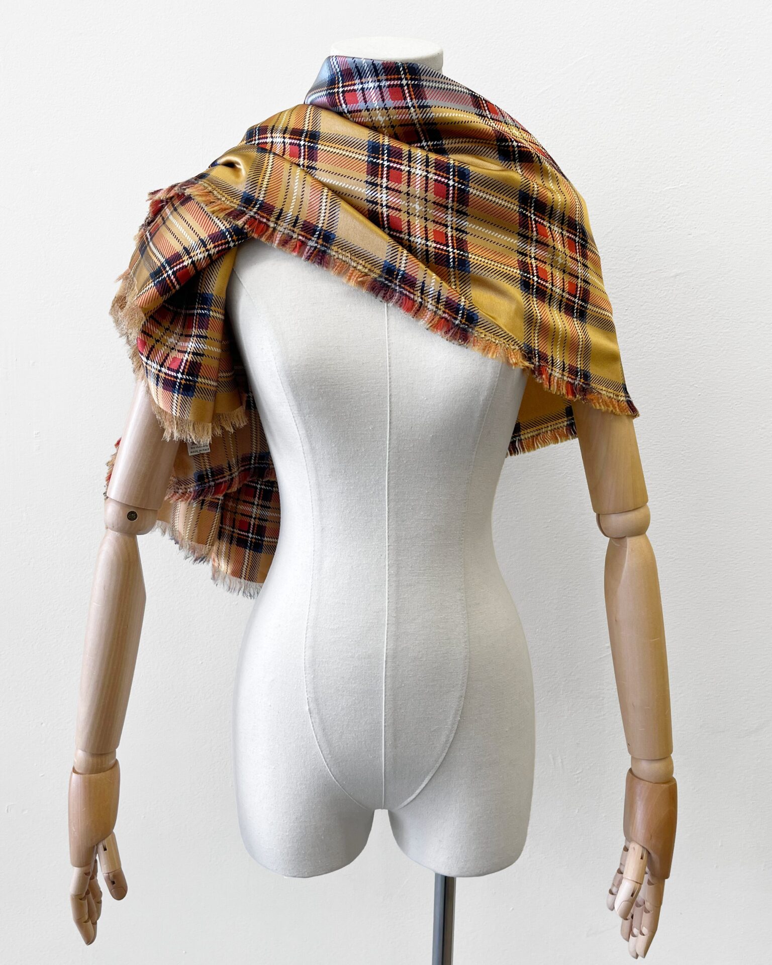 Yves Saint Laurent vintage grey & goldenrod check silk scarf/wrap