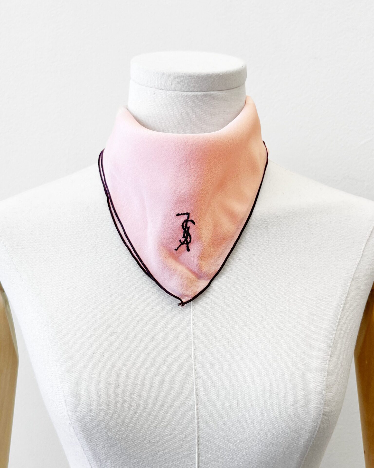 Yves Saint Laurent pink silk handkerchief with embroidered logo