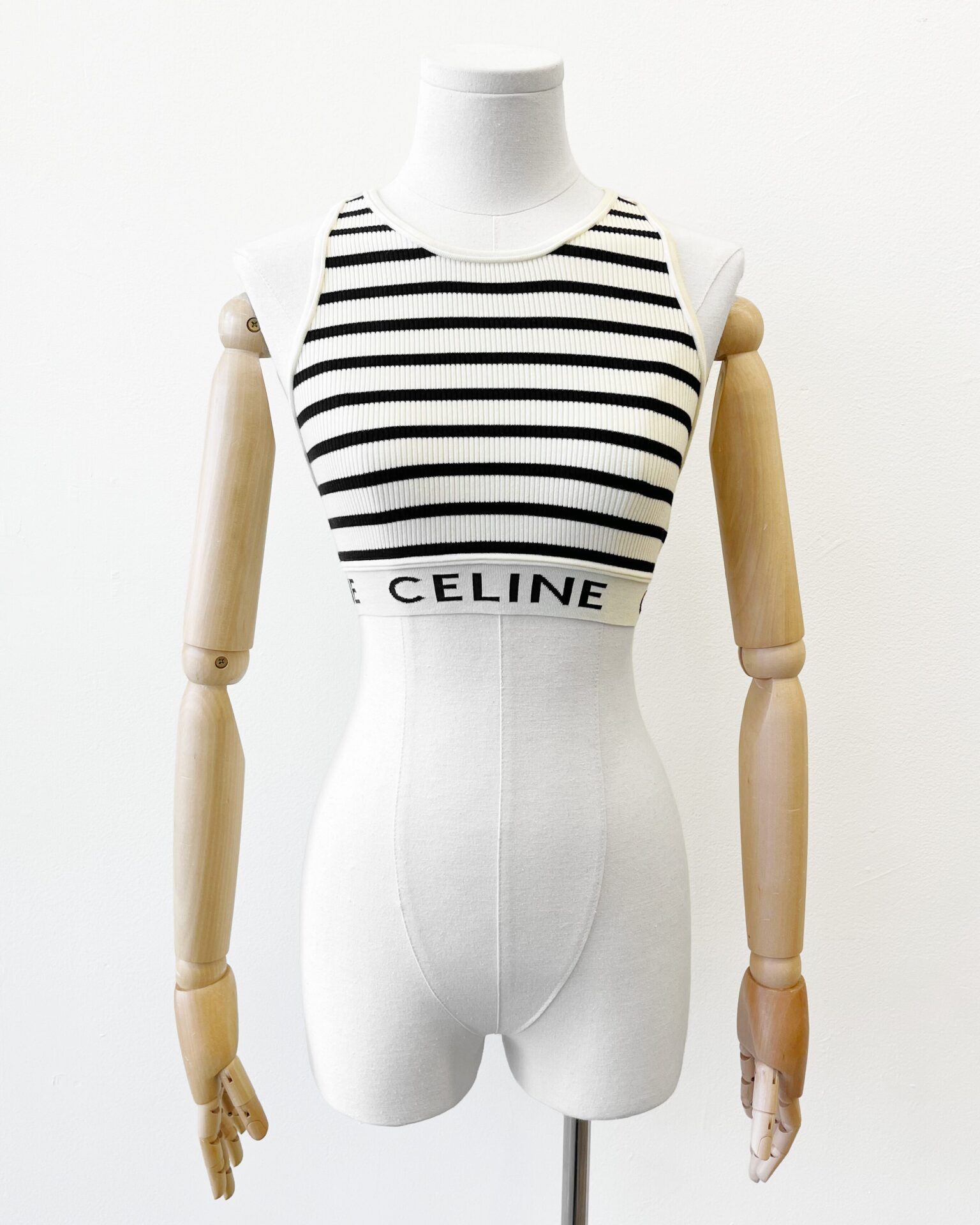 Celine cream striped crop top with logo band