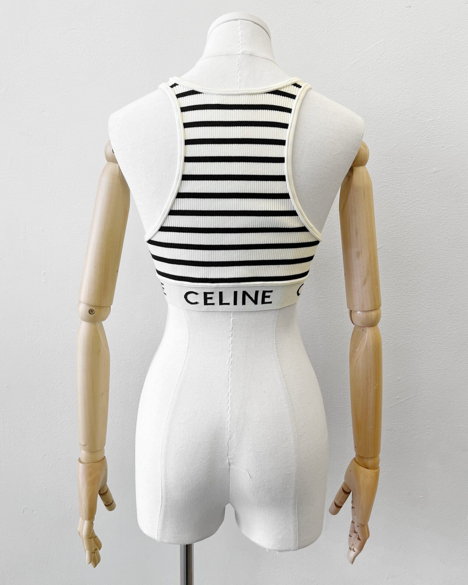 Celine cream striped crop top with logo band