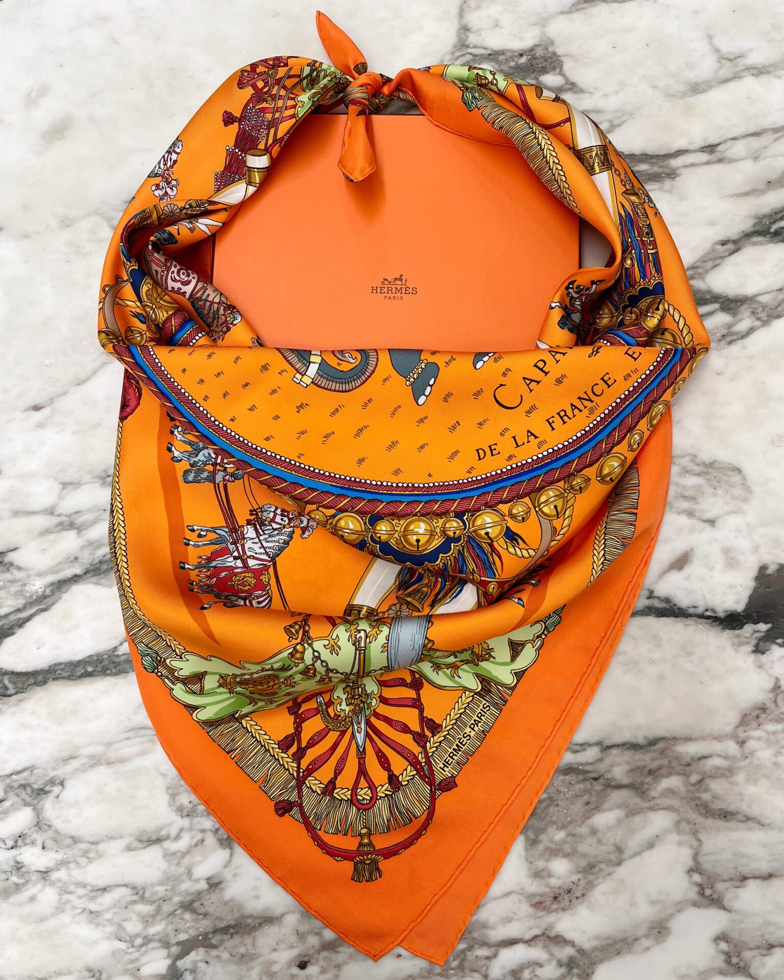 Hermes 'Caparacons' orange silk