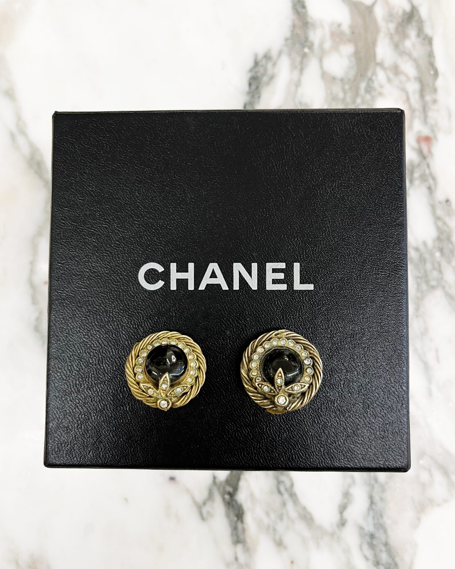Chanel 1980's gold & black gripoix clip-on earrings