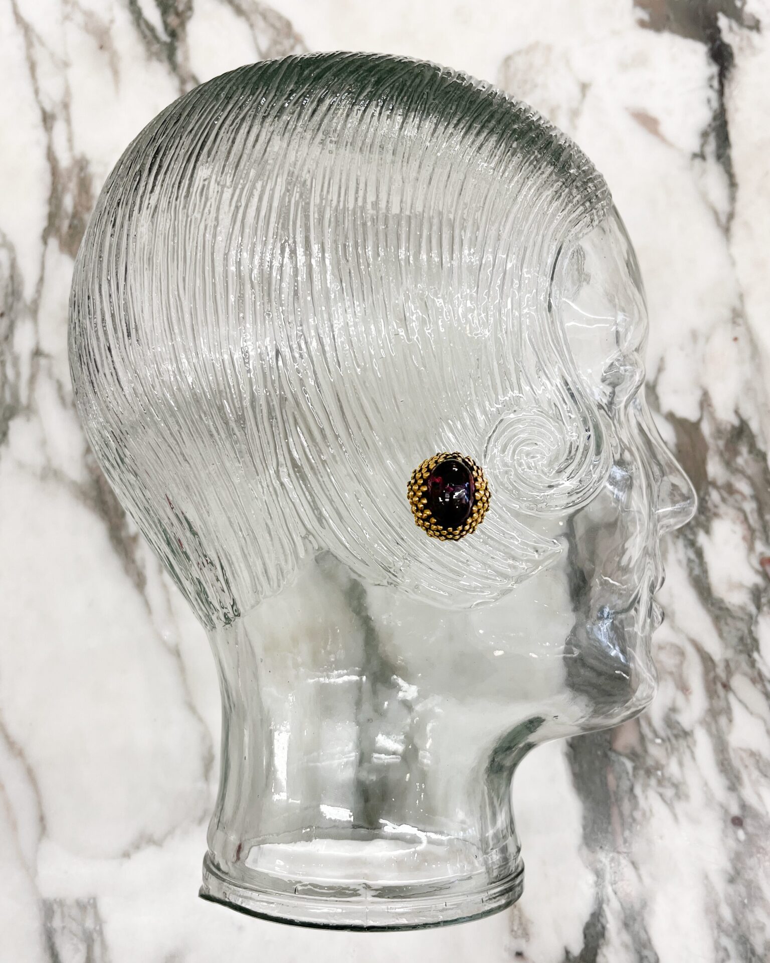 Chanel 1985 purple Gripoix glass flower bud earrings