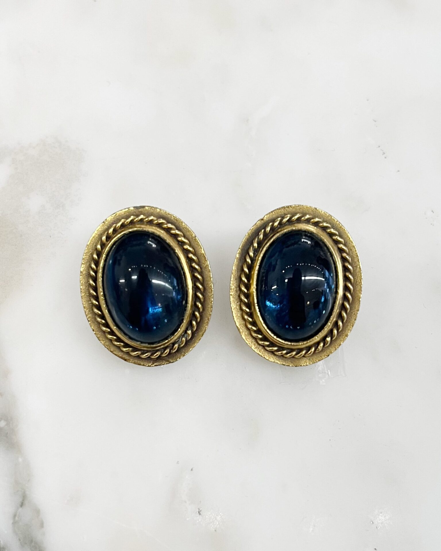 Yves Saint Laurent 1980's blue glass rope trim clip-on earrings