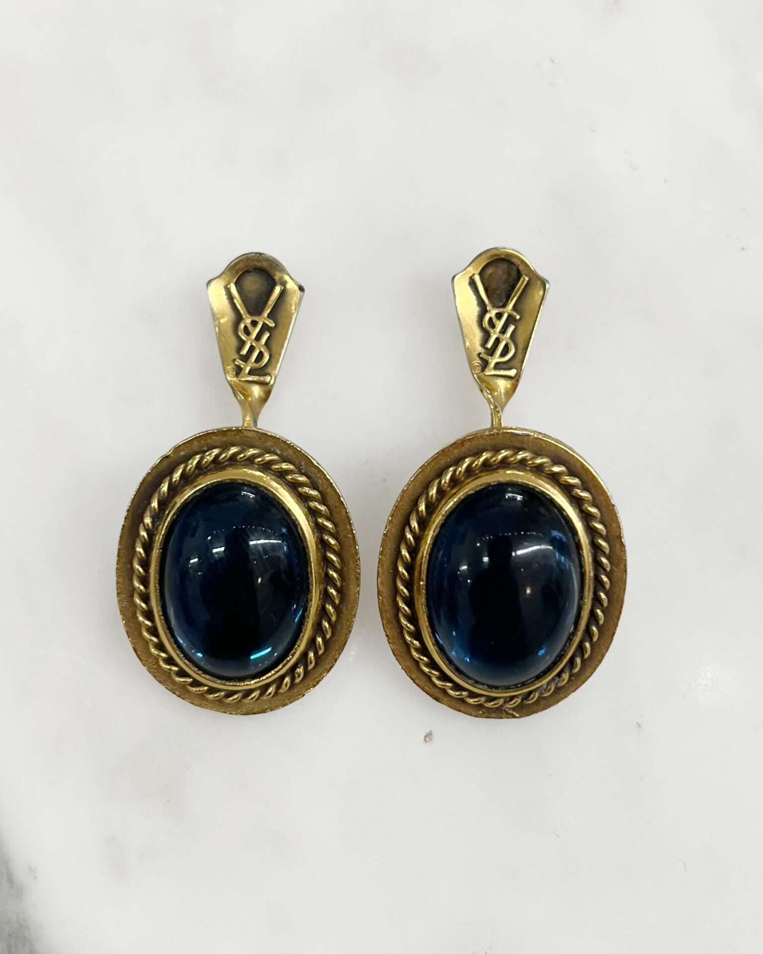 Yves Saint Laurent 1980's blue glass rope trim clip-on earrings