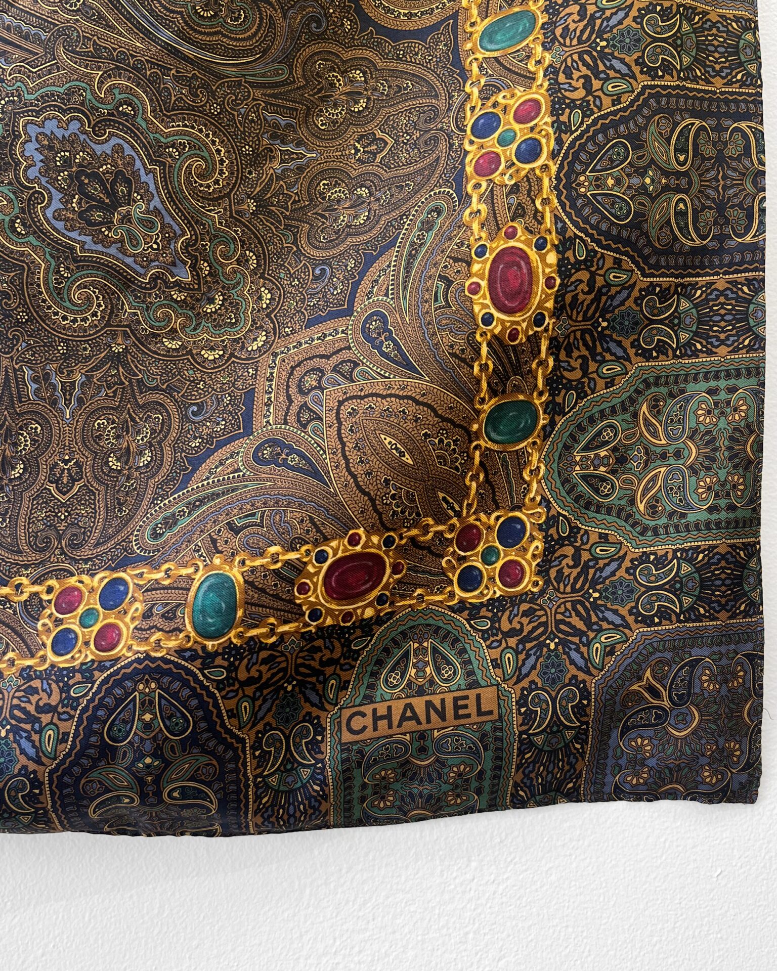 Chanel silk/wool double panel chocolate paisley scarf