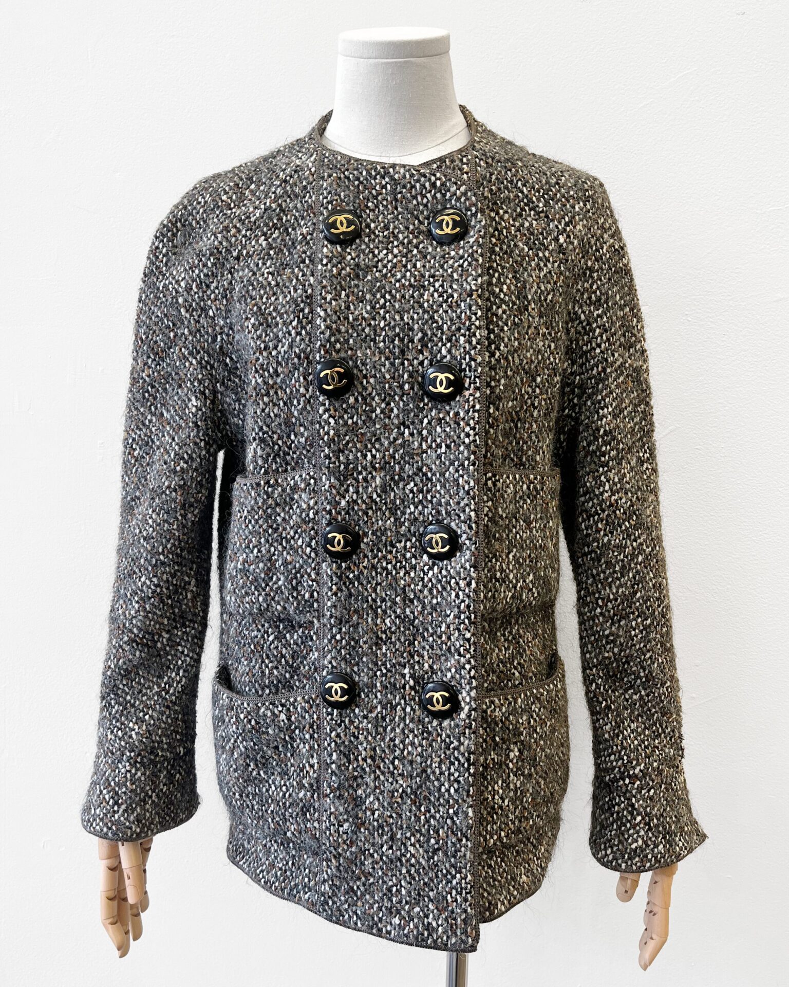 Chanel 1992 mohair & tweed double breasted coat