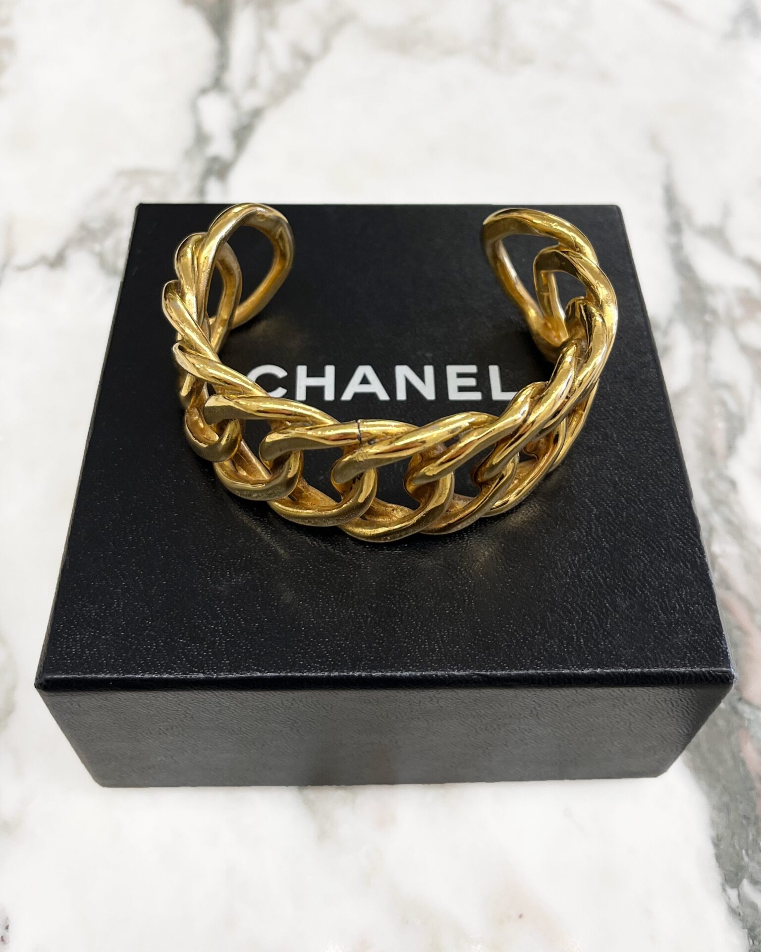 Chanel 1980's gold link cuff bracelet