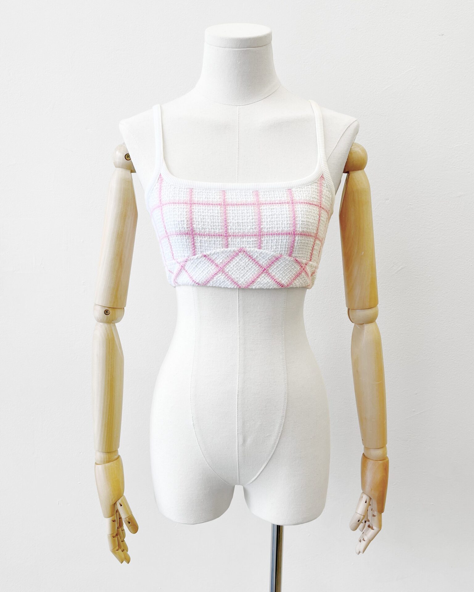 Chanel 2023C cropped bralette pink/white tweed top