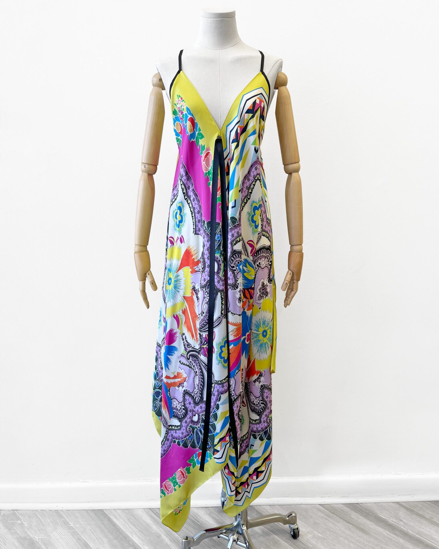 Etro silk multicolour floral handkerchief hem gown