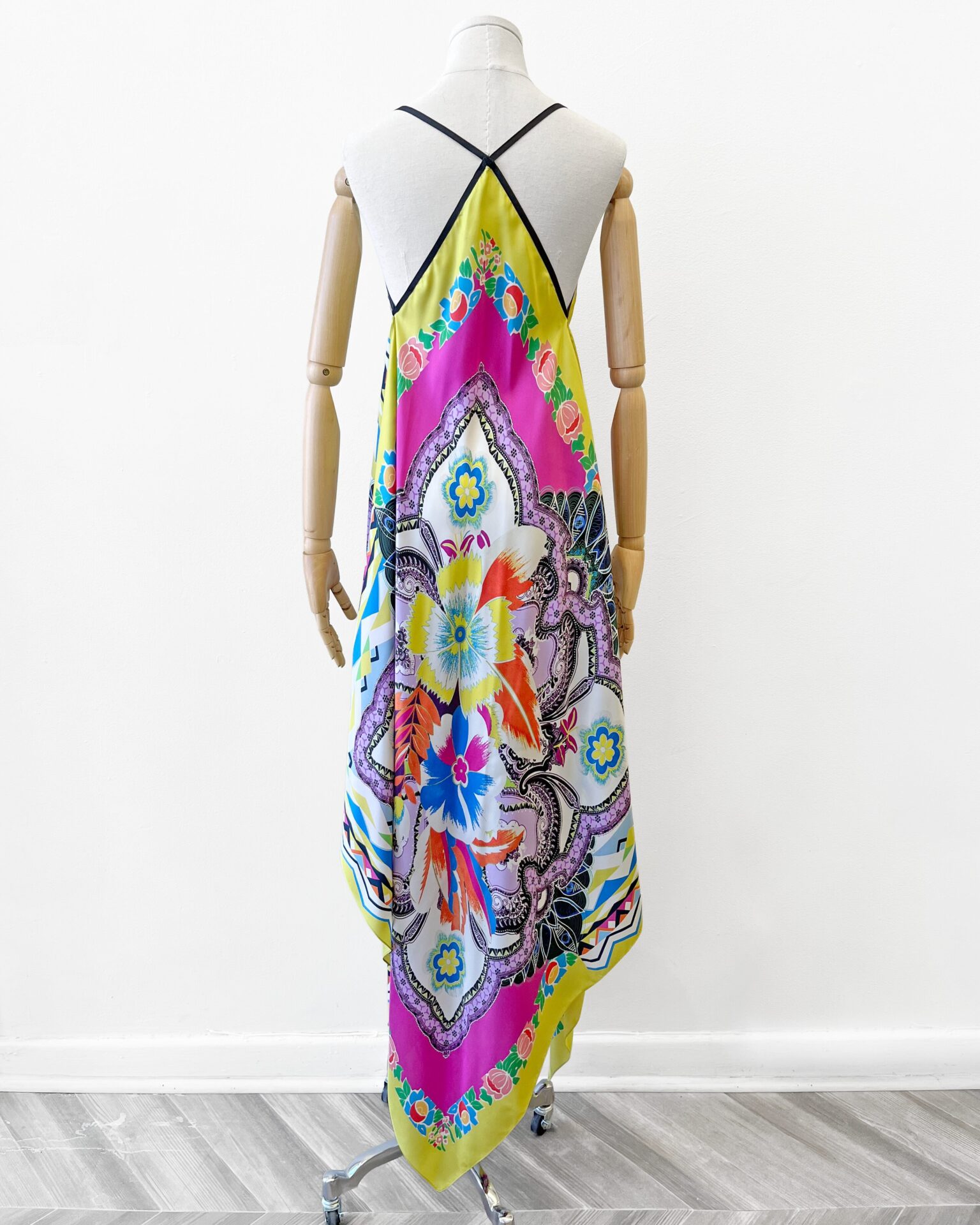 Etro silk multicolour floral handkerchief hem gown