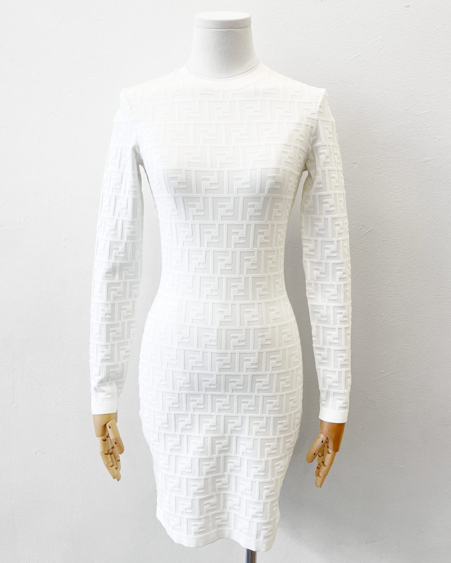 Fendi FF monogram white long sleeve mini dress