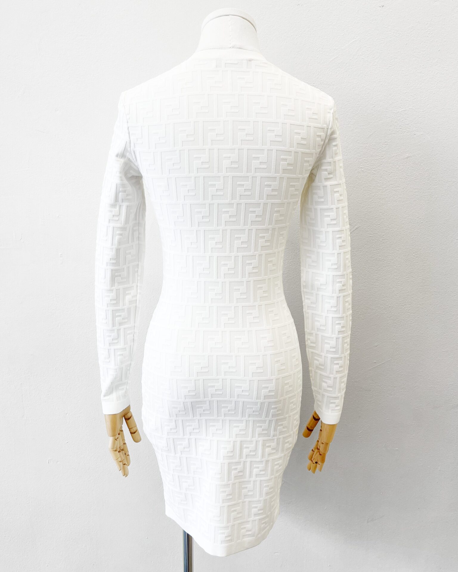 Fendi FF monogram white long sleeve mini dress