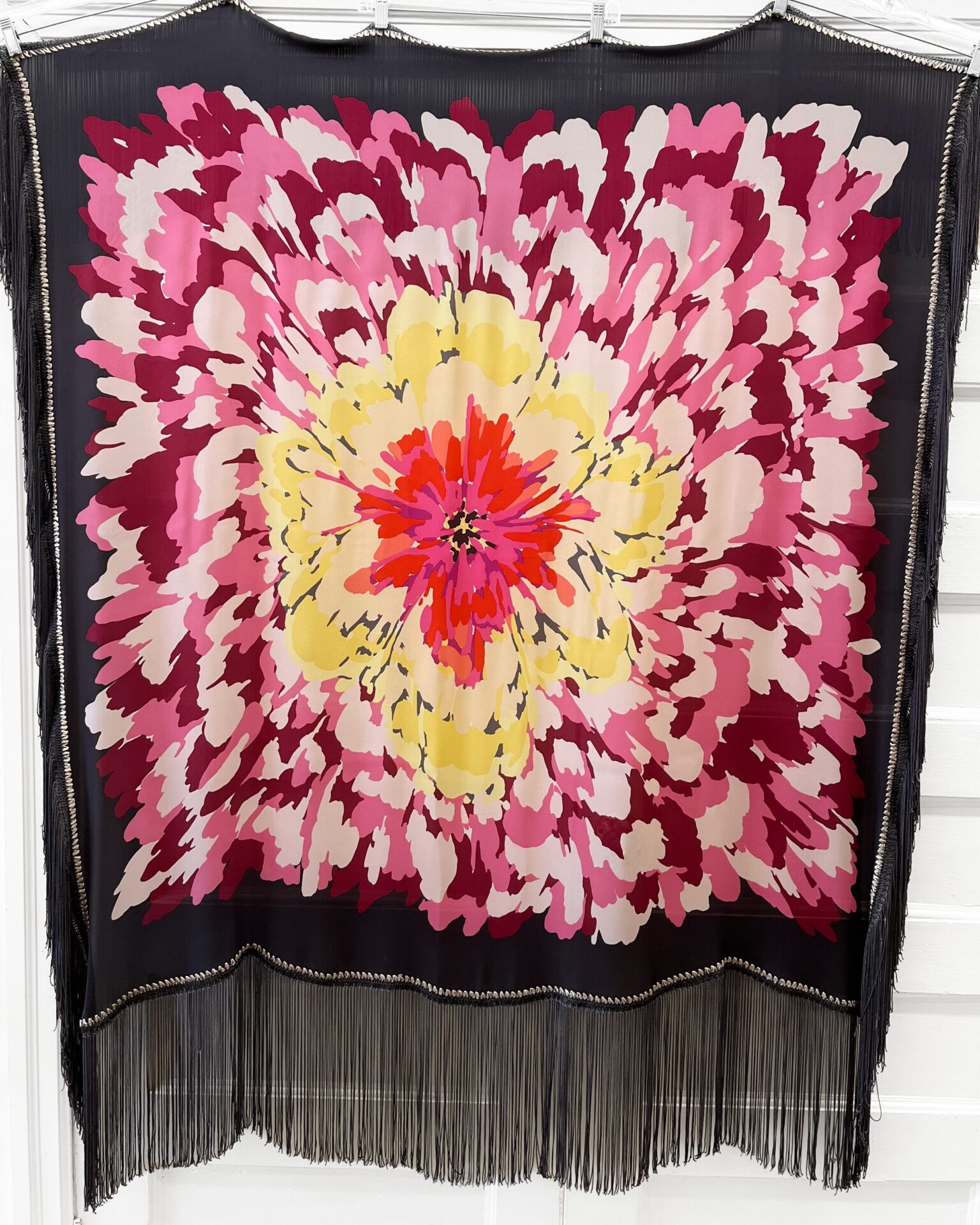 Missoni floral print silk shawl with grey fringe trim