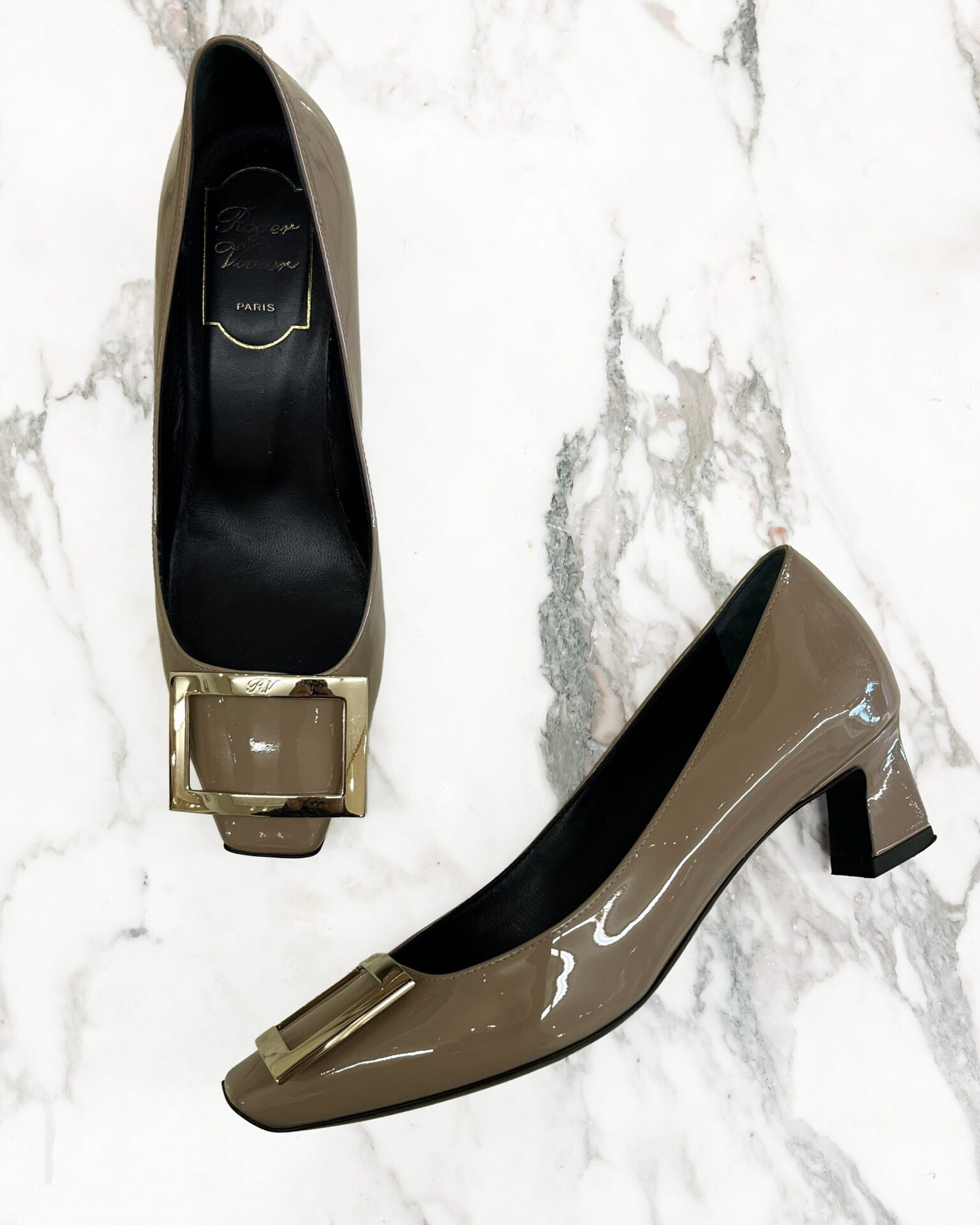 Roger Vivier Belle Vivier blush patent leather pumps