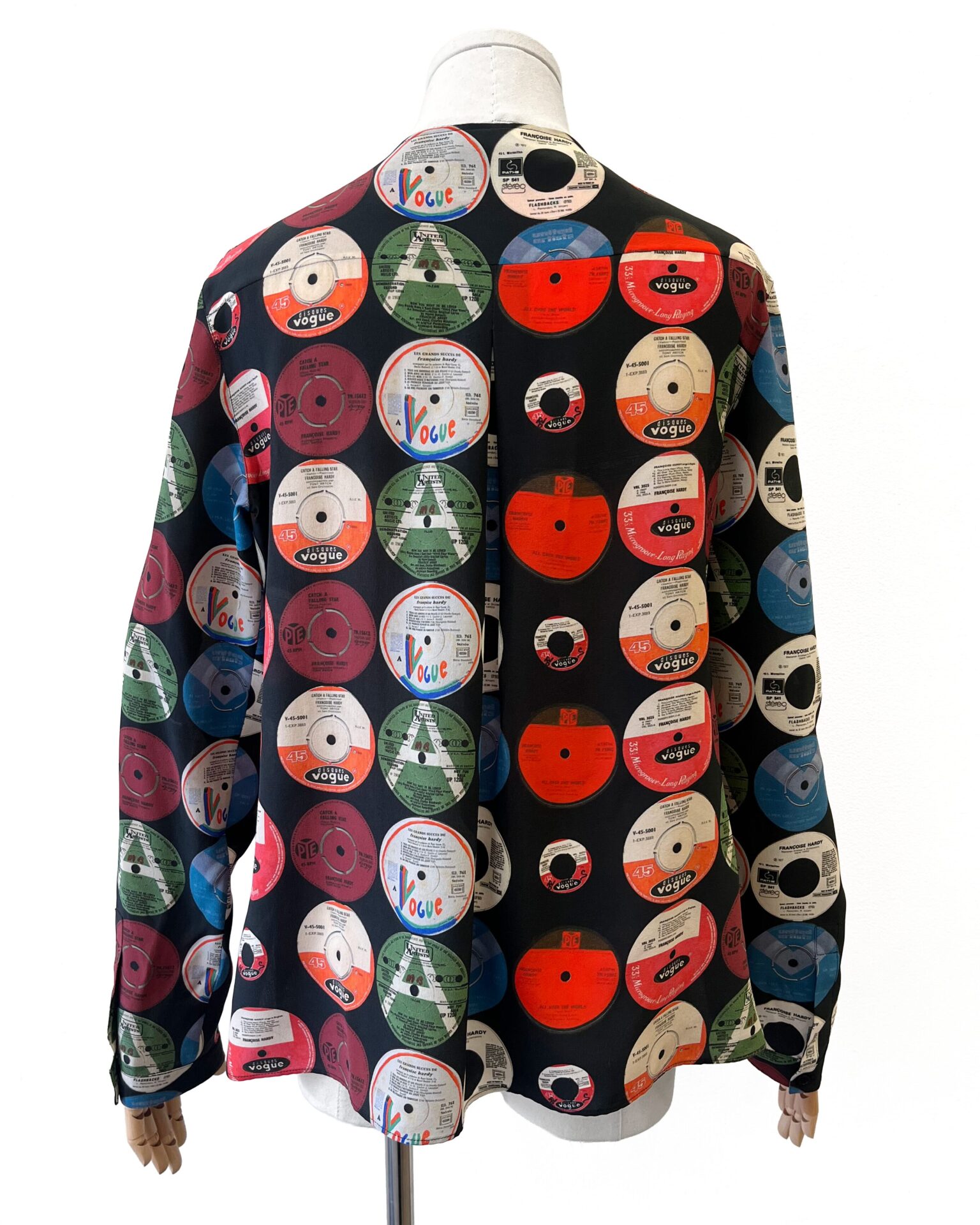 Akris silk record print long sleeve blouse