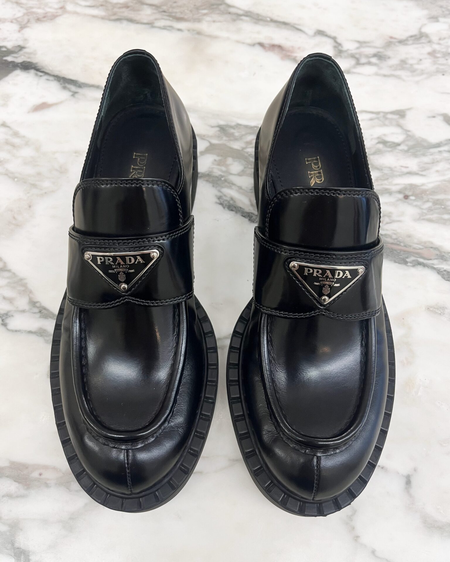 Prada Chocolate brushed loafers in black