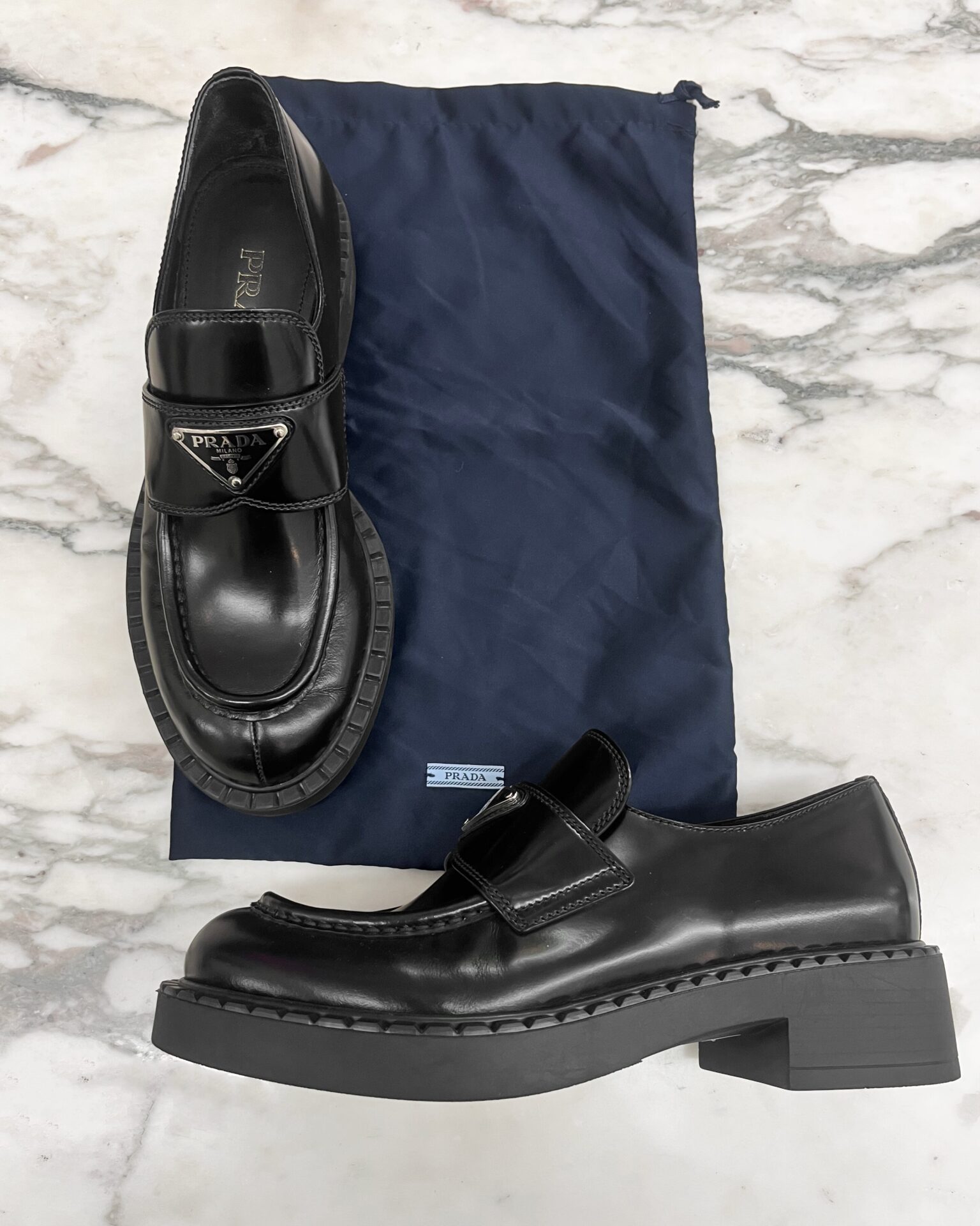 Prada Chocolate brushed loafers in black