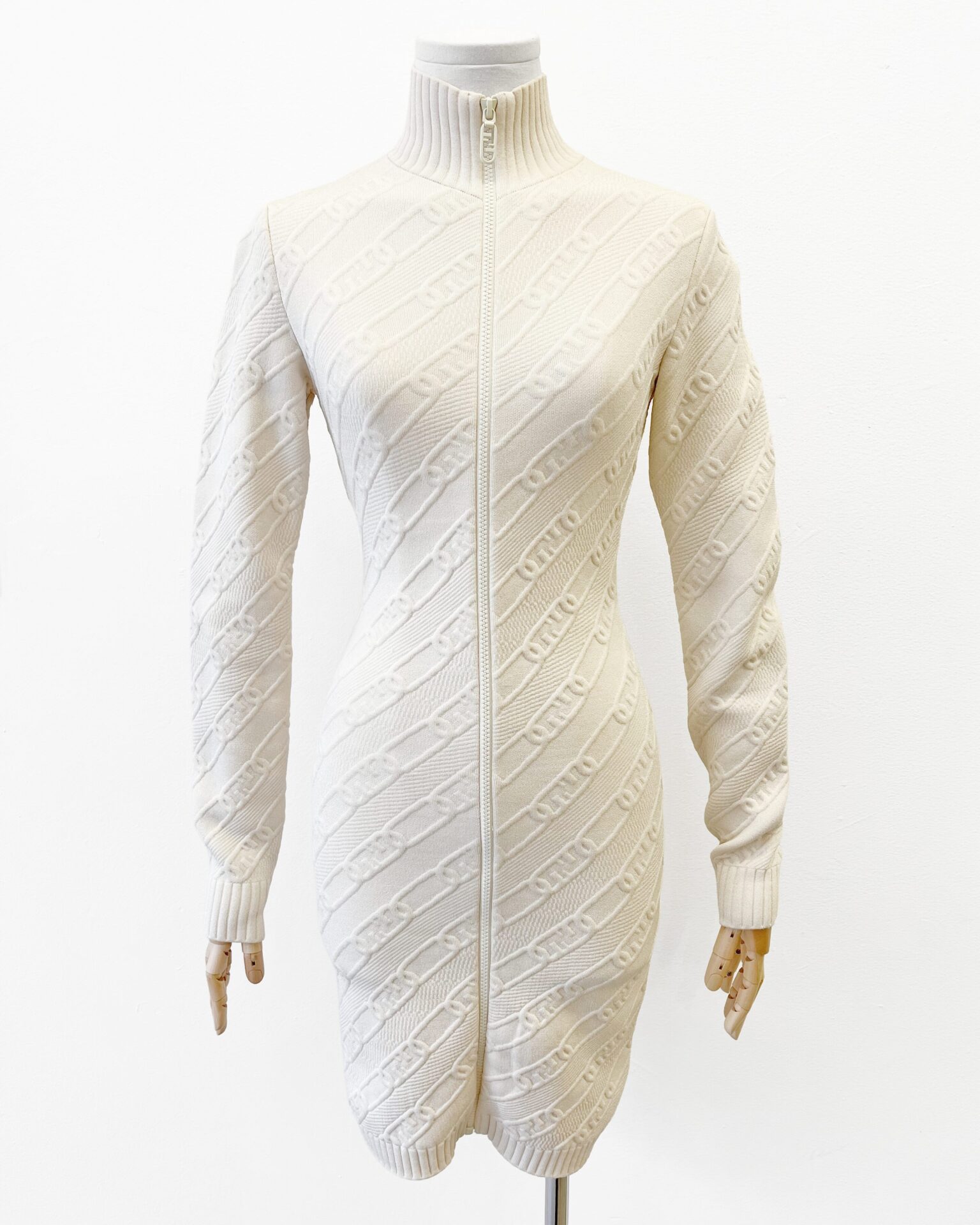 Fendi ivory chain knit dress with front zip
