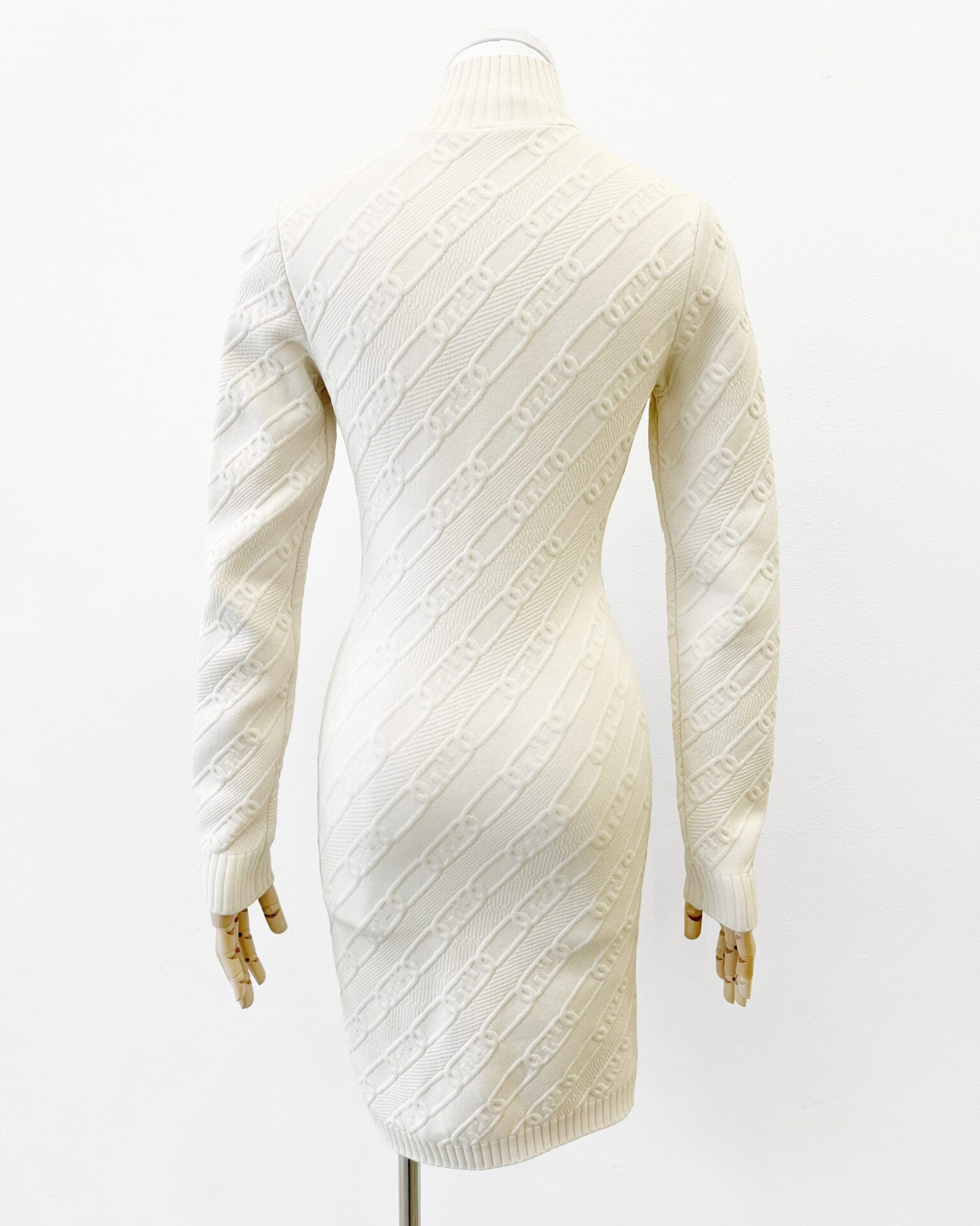 Fendi ivory chain knit dress with front zip