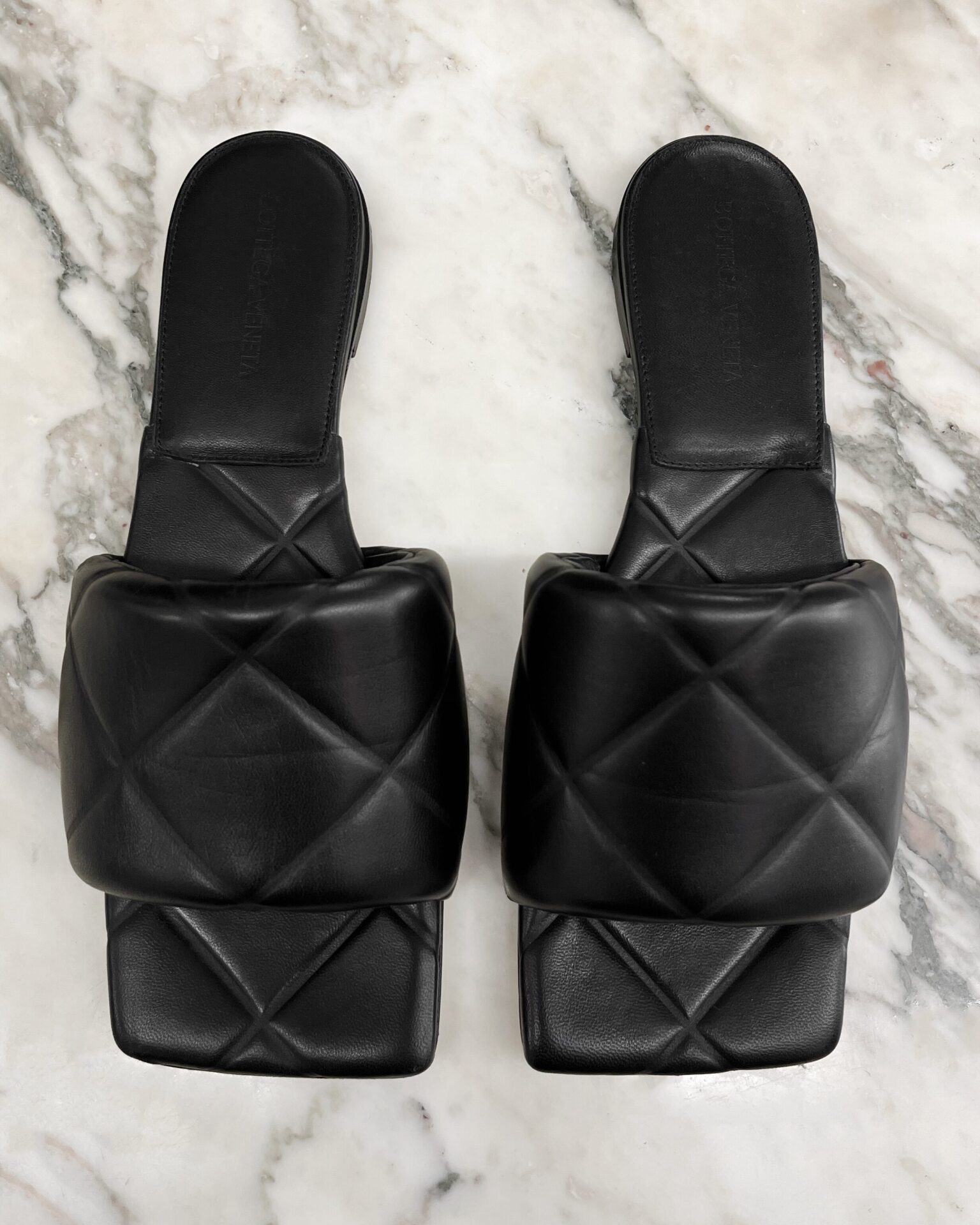 Bottega Veneta Lido black leather flat sandals